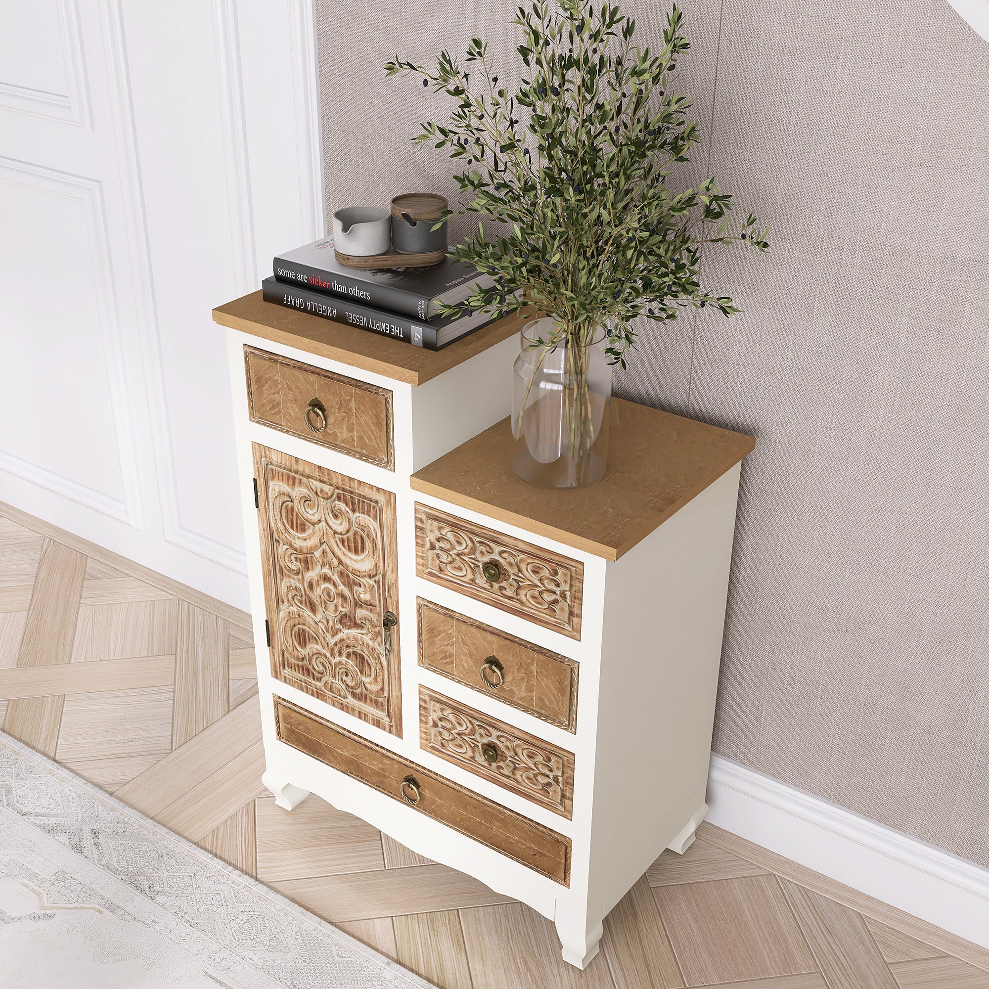 30.25" Tall MDF 5-Drawers Accent Cabinet in Brown