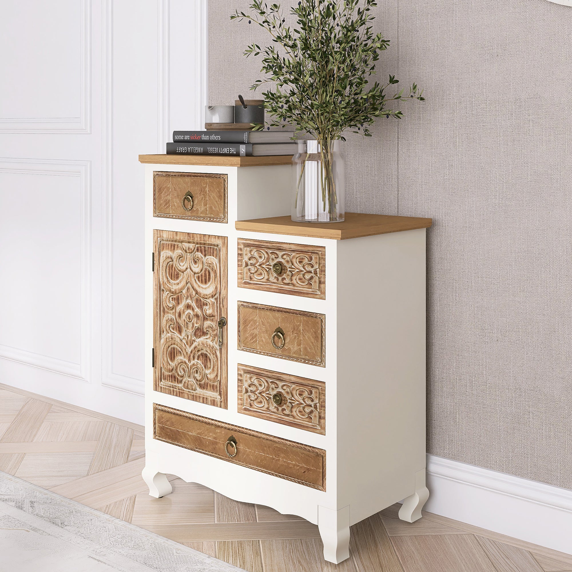30.25" Tall MDF 5-Drawers Accent Cabinet in Brown