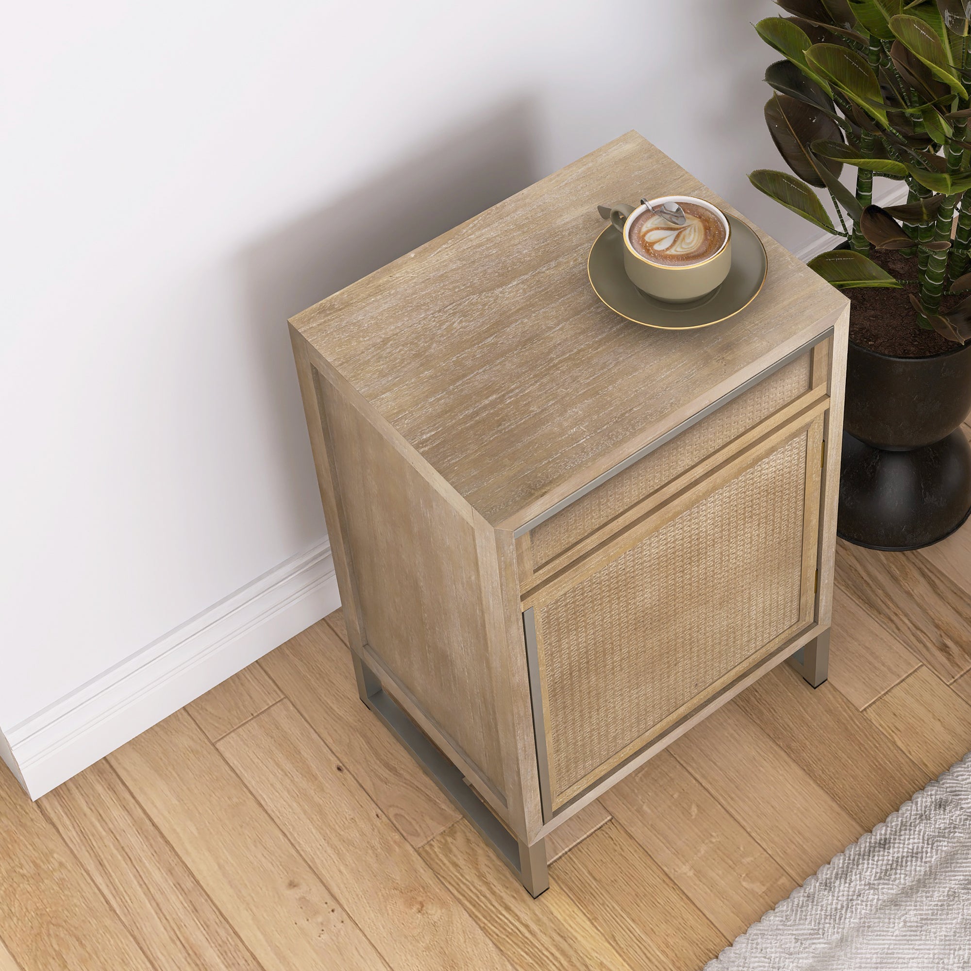 26" Tall Wood 1-Door Accent Cabinet in Antique brown