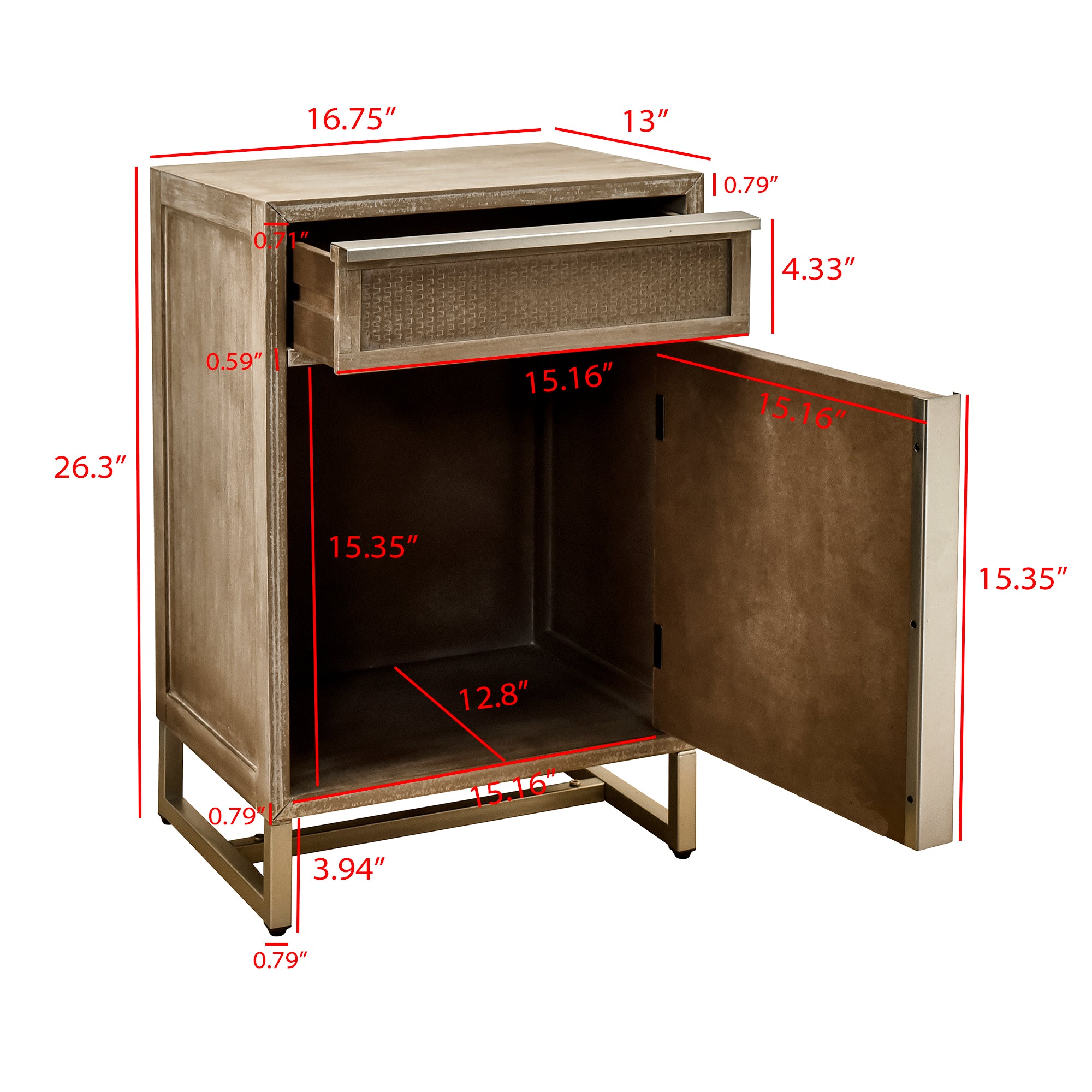 26" Tall Wood 1-Door Accent Cabinet in Antique brown