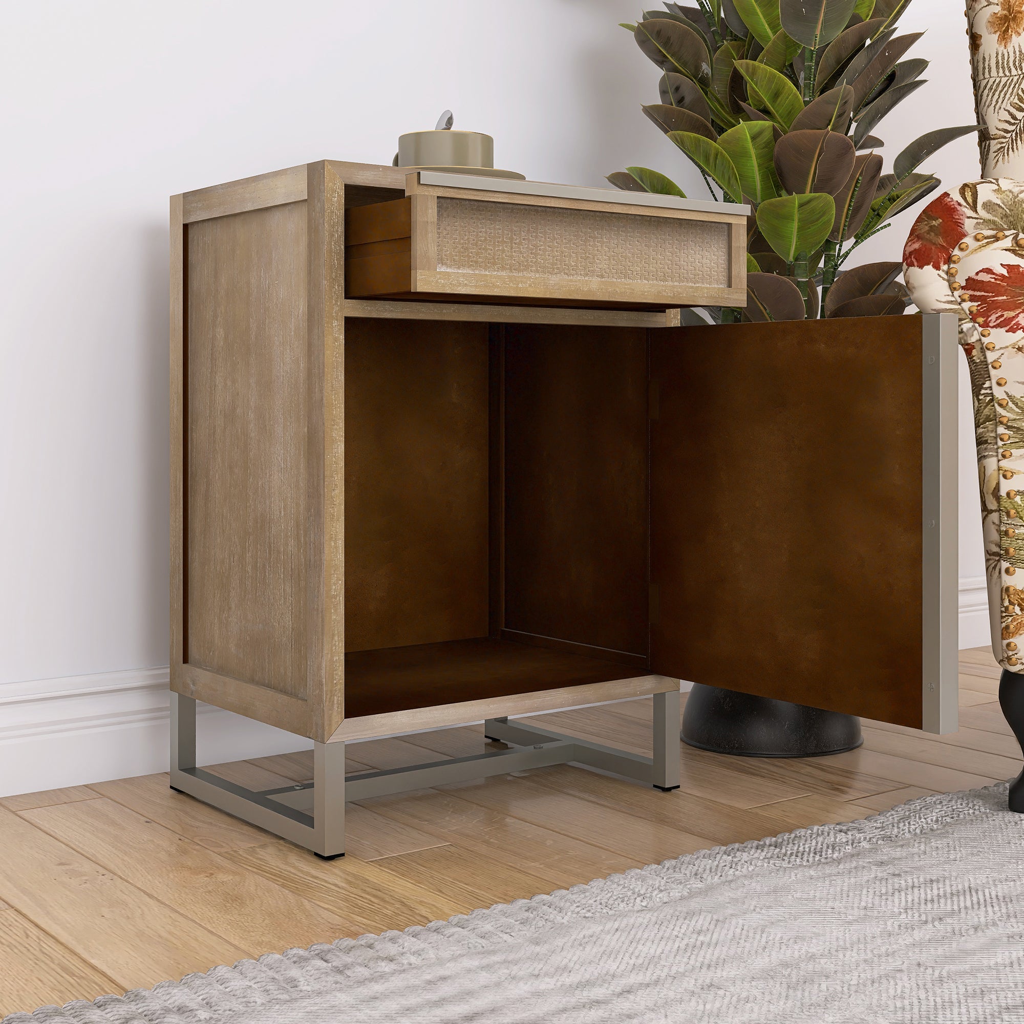 26" Tall Wood 1-Door Accent Cabinet in Antique brown