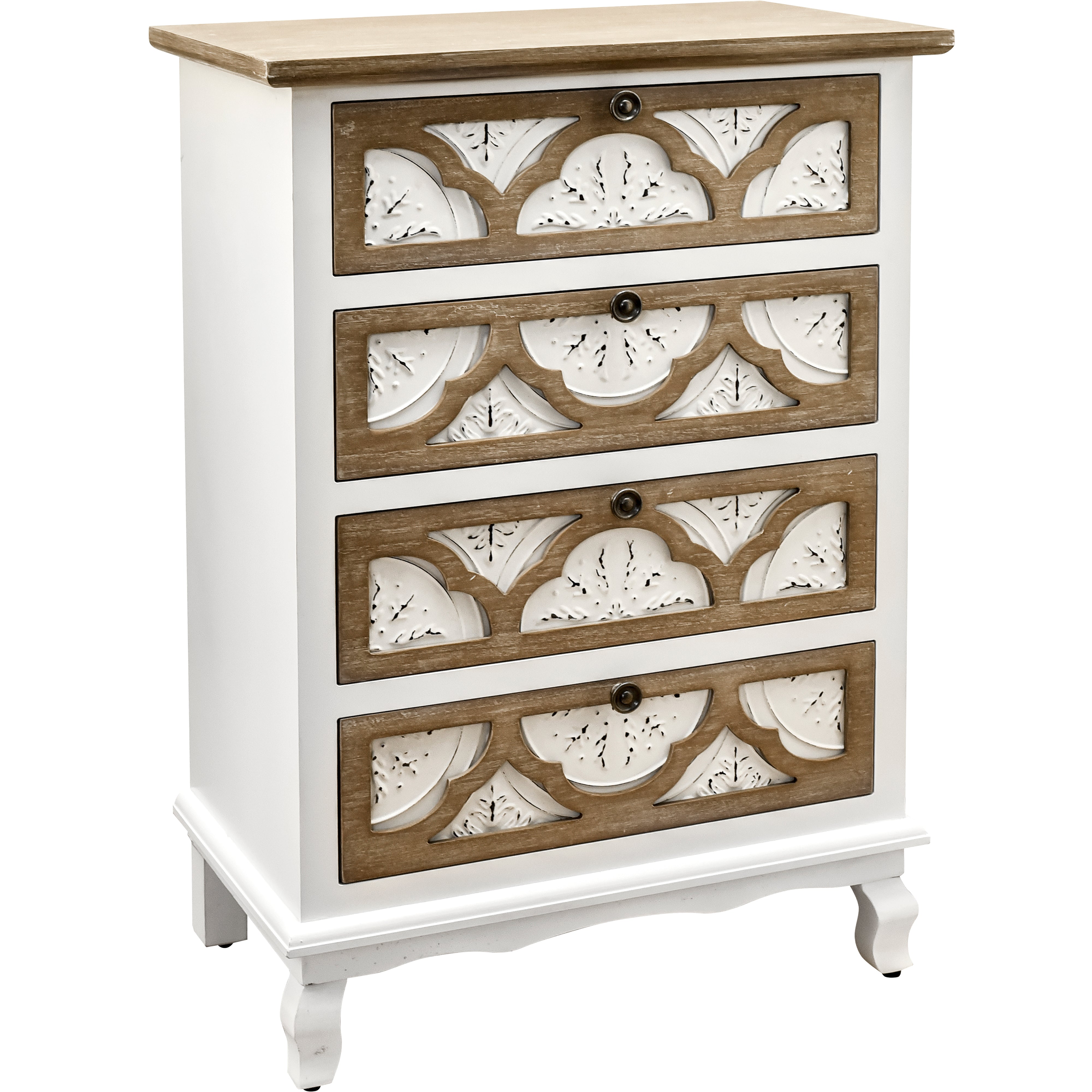 32" Tall Wood 4-Drawers Accent Cabinet in White Washed