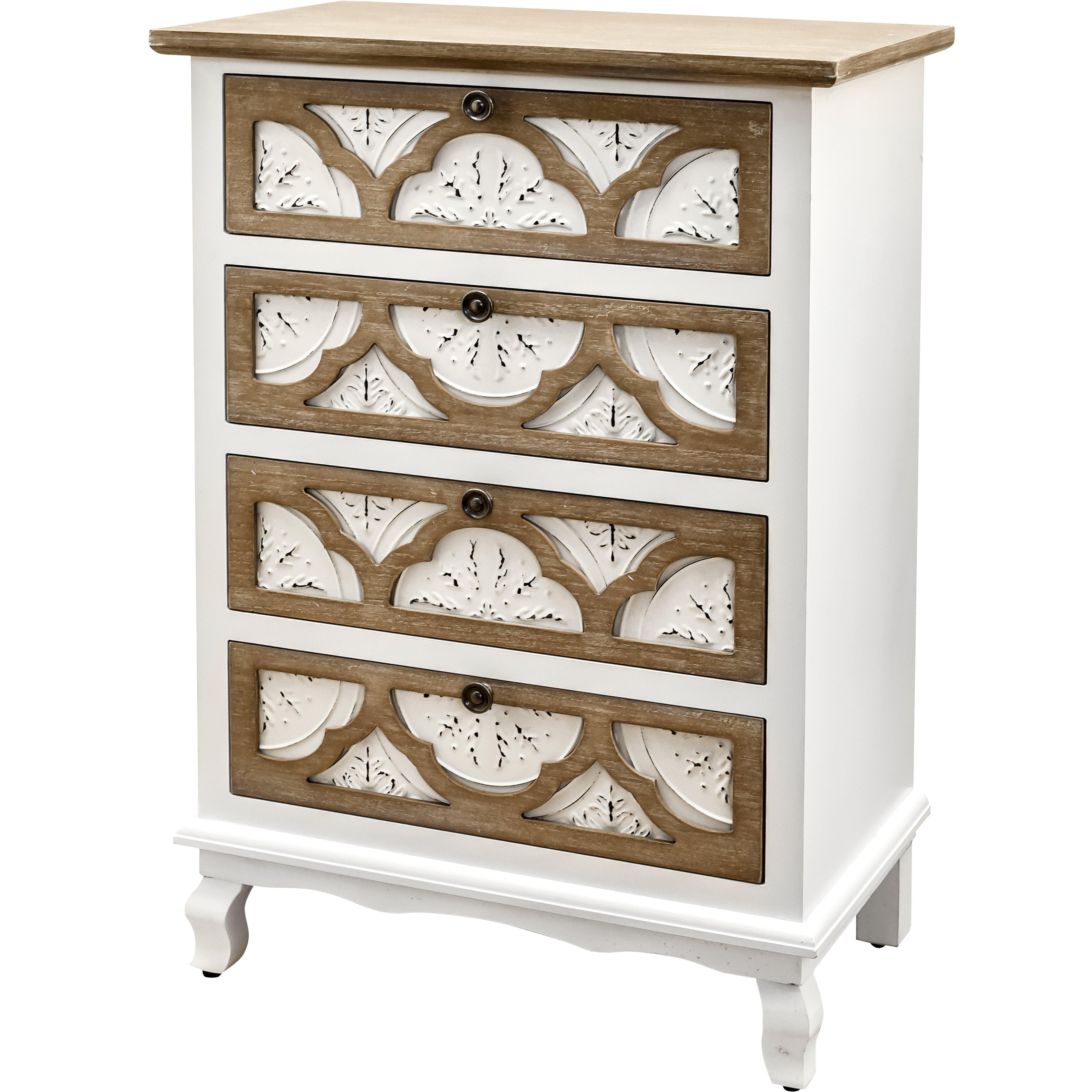 32" Tall Wood 4-Drawers Accent Cabinet in White Washed
