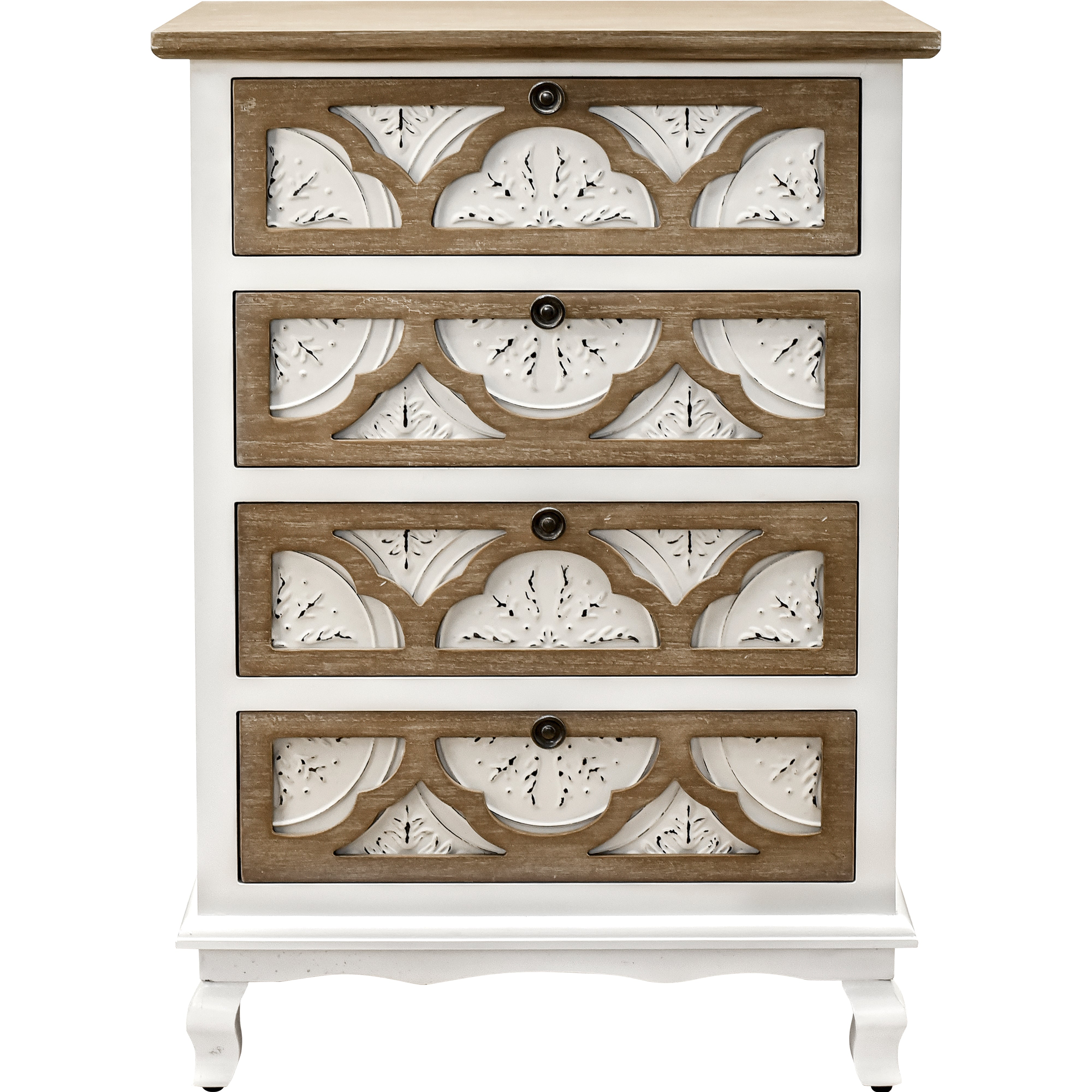 32" Tall Wood 4-Drawers Accent Cabinet in White Washed