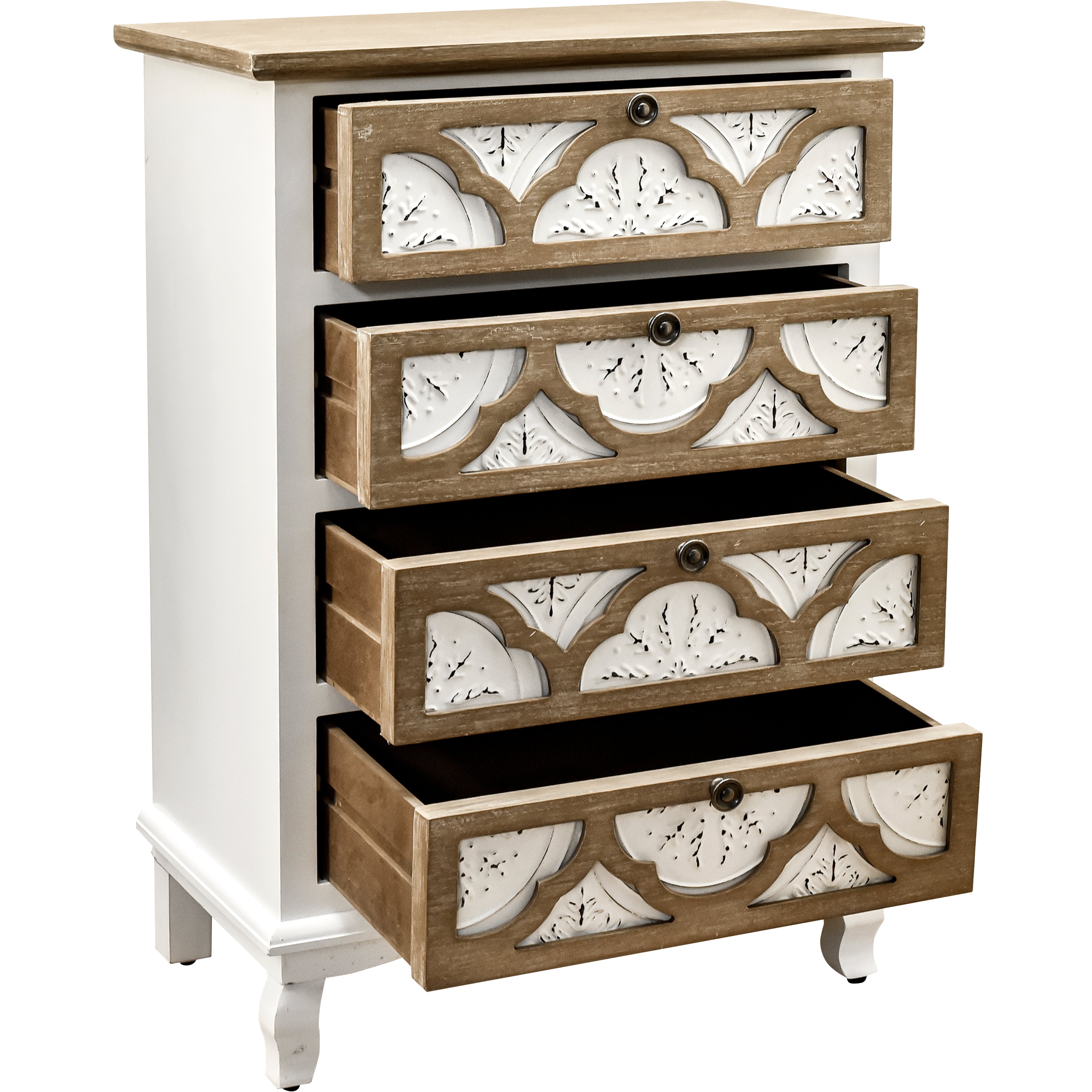 32" Tall Wood 4-Drawers Accent Cabinet in White Washed