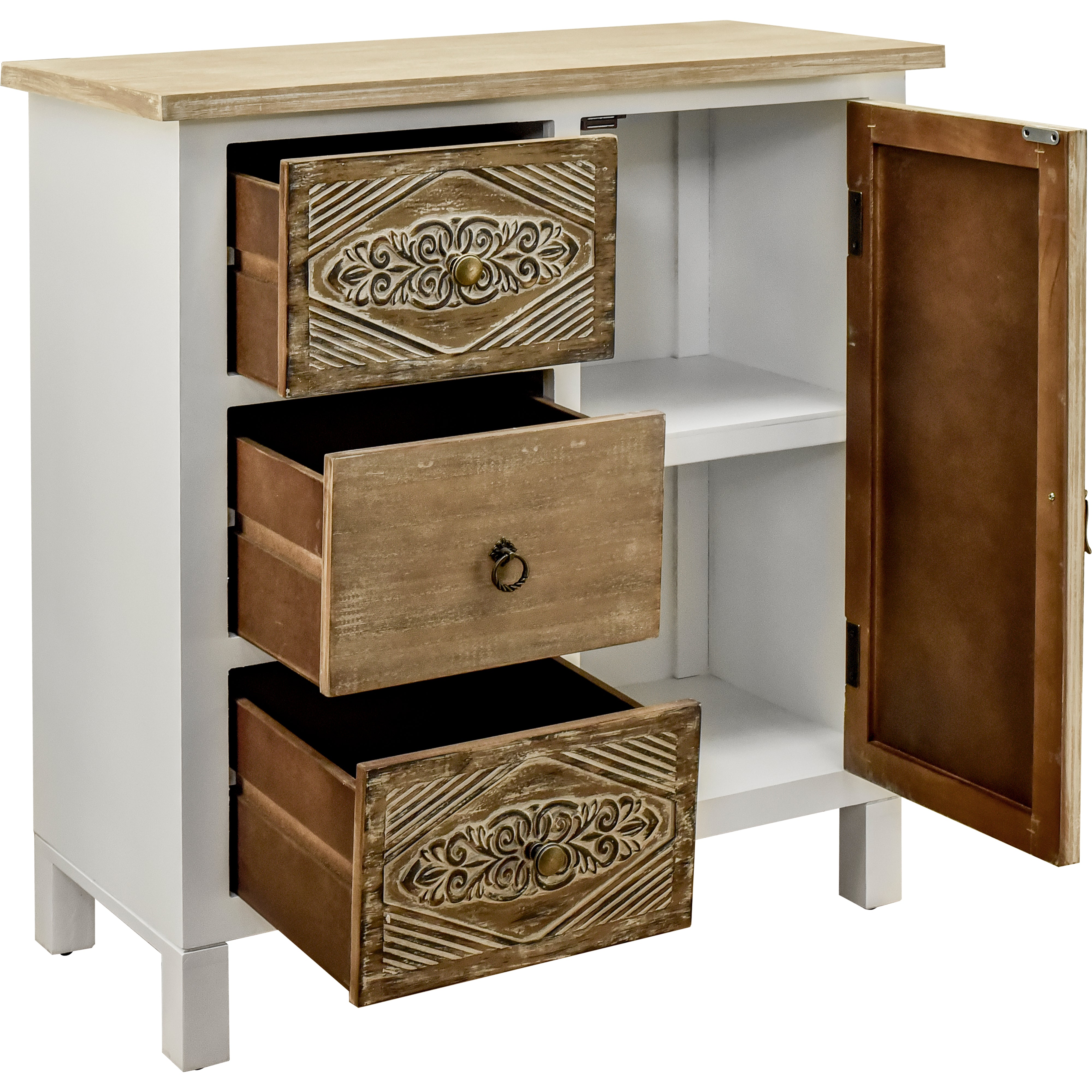 31.75" Tall Wood 1-Door Accent Cabinet in White Washed