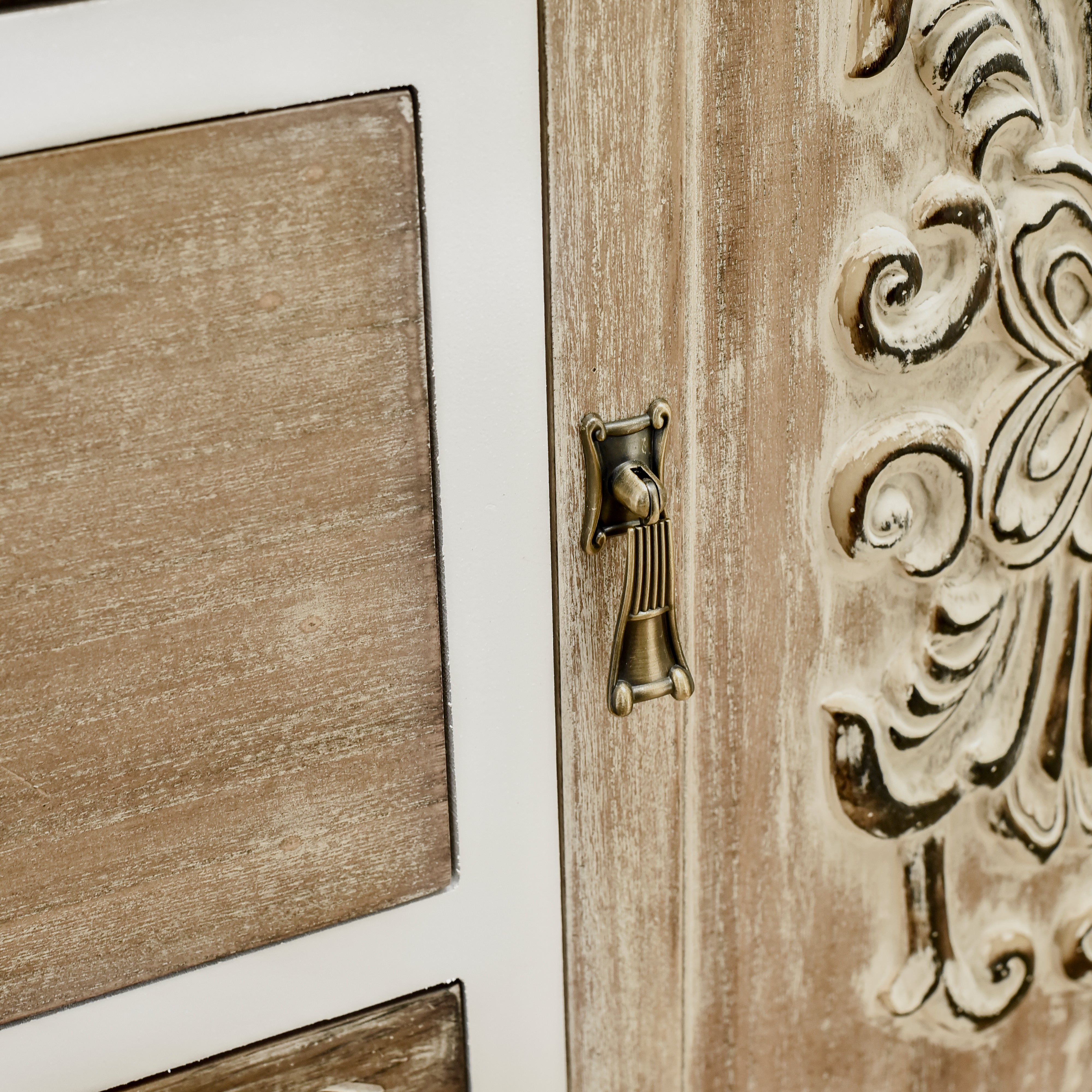 31.75" Tall Wood 1-Door Accent Cabinet in White Washed