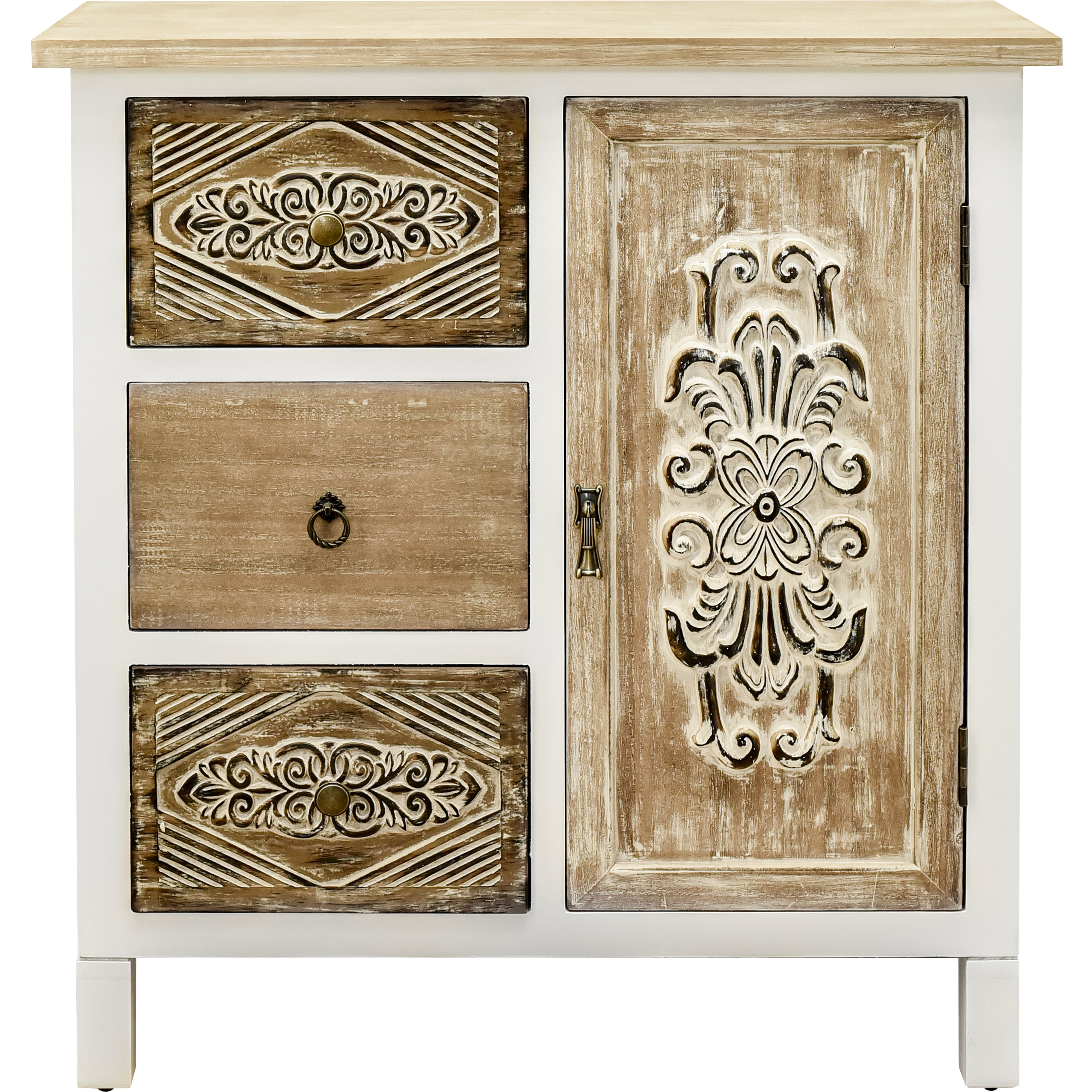 31.75" Tall Wood 1-Door Accent Cabinet in White Washed
