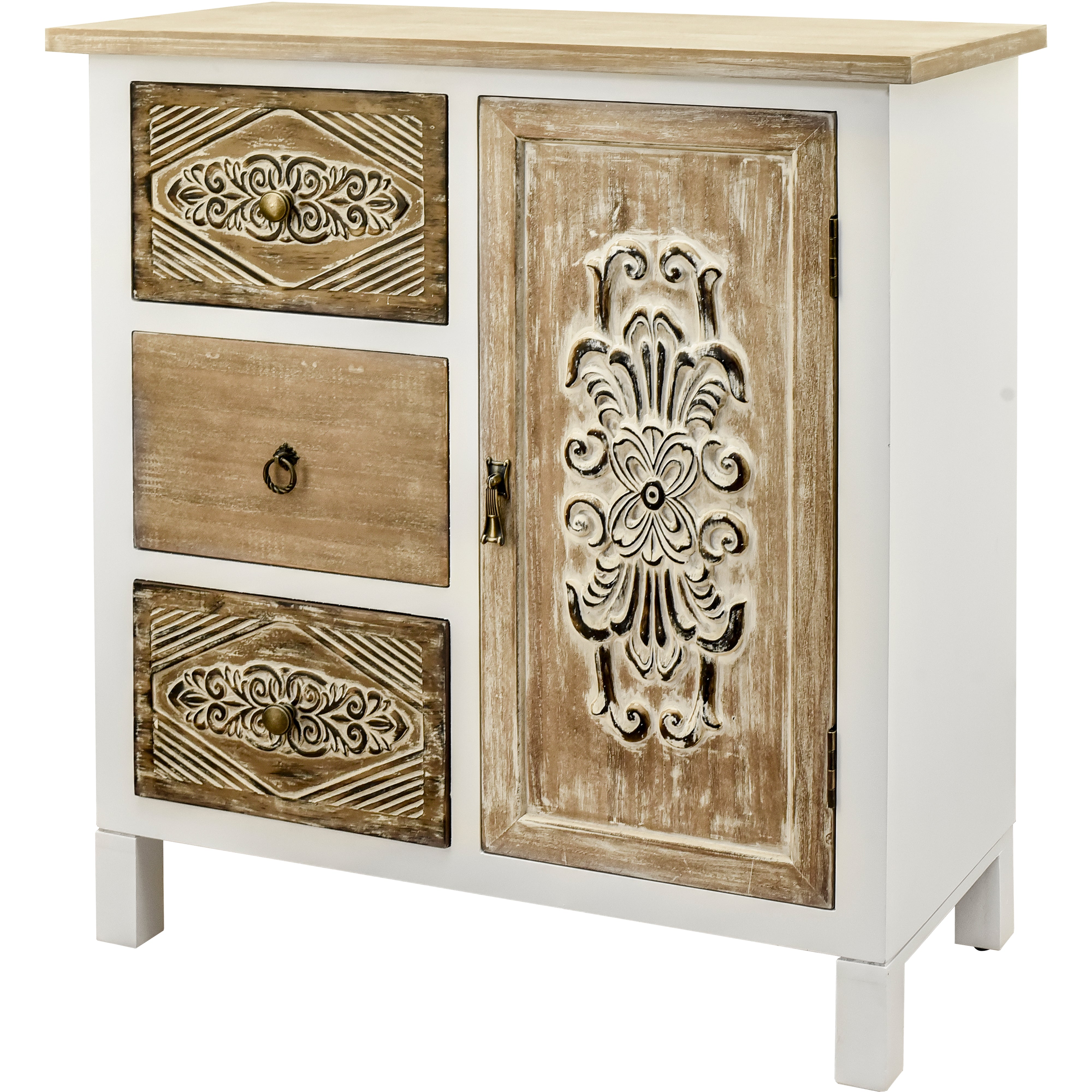 31.75" Tall Wood 1-Door Accent Cabinet in White Washed