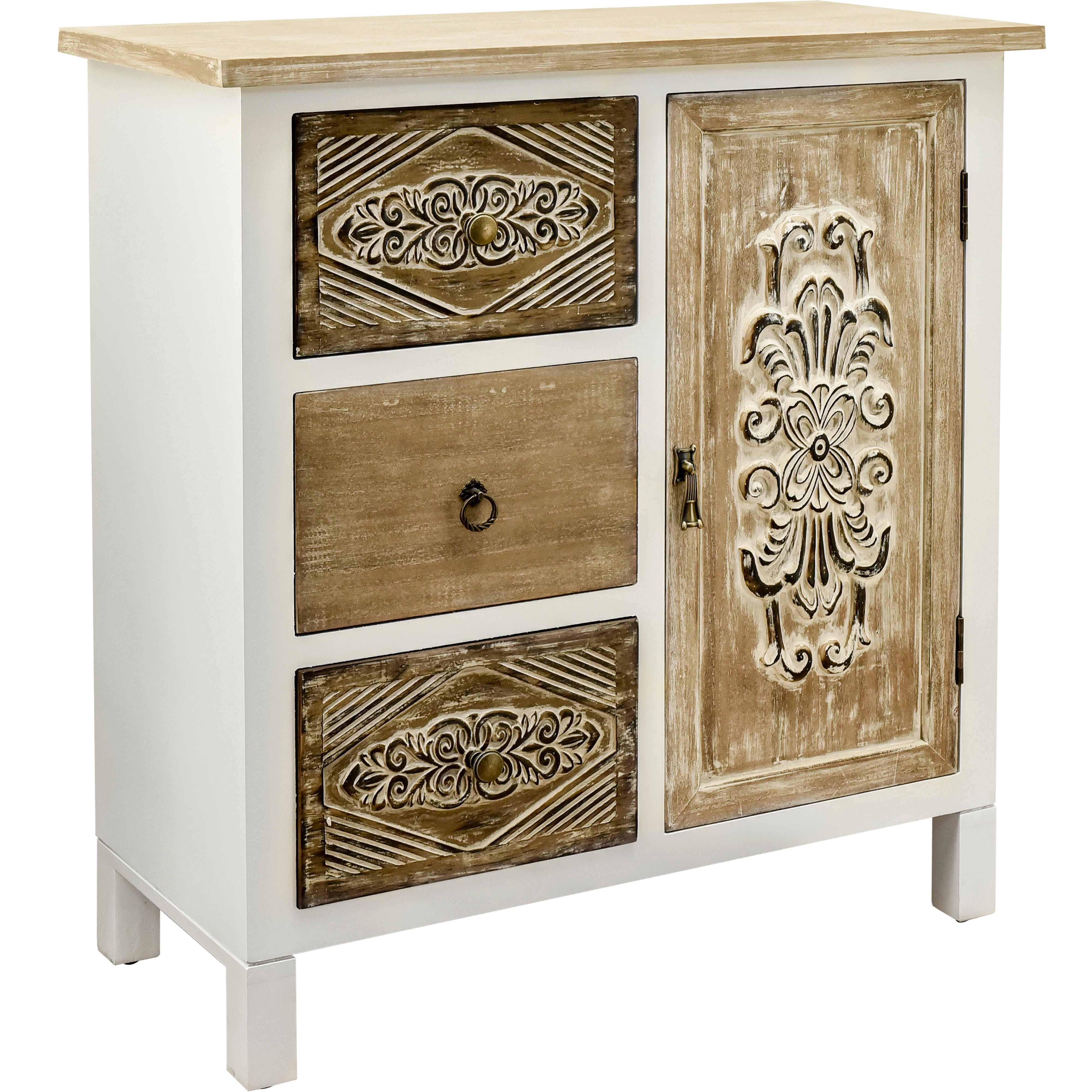 31.75" Tall Wood 1-Door Accent Cabinet in White Washed