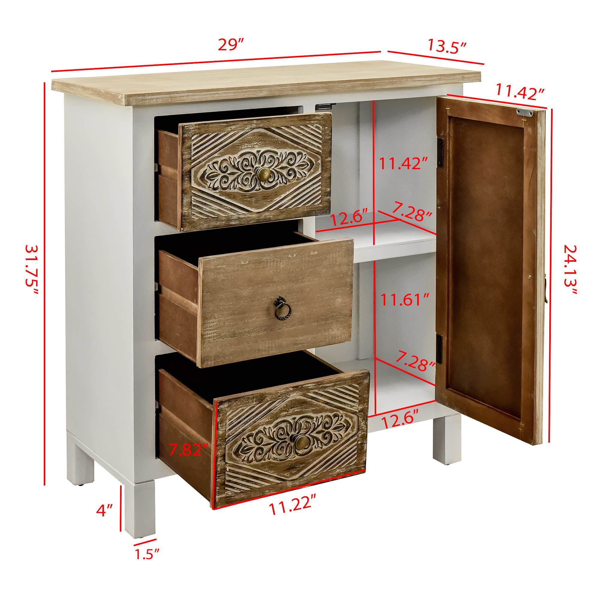 31.75" Tall Wood 1-Door Accent Cabinet in White Washed