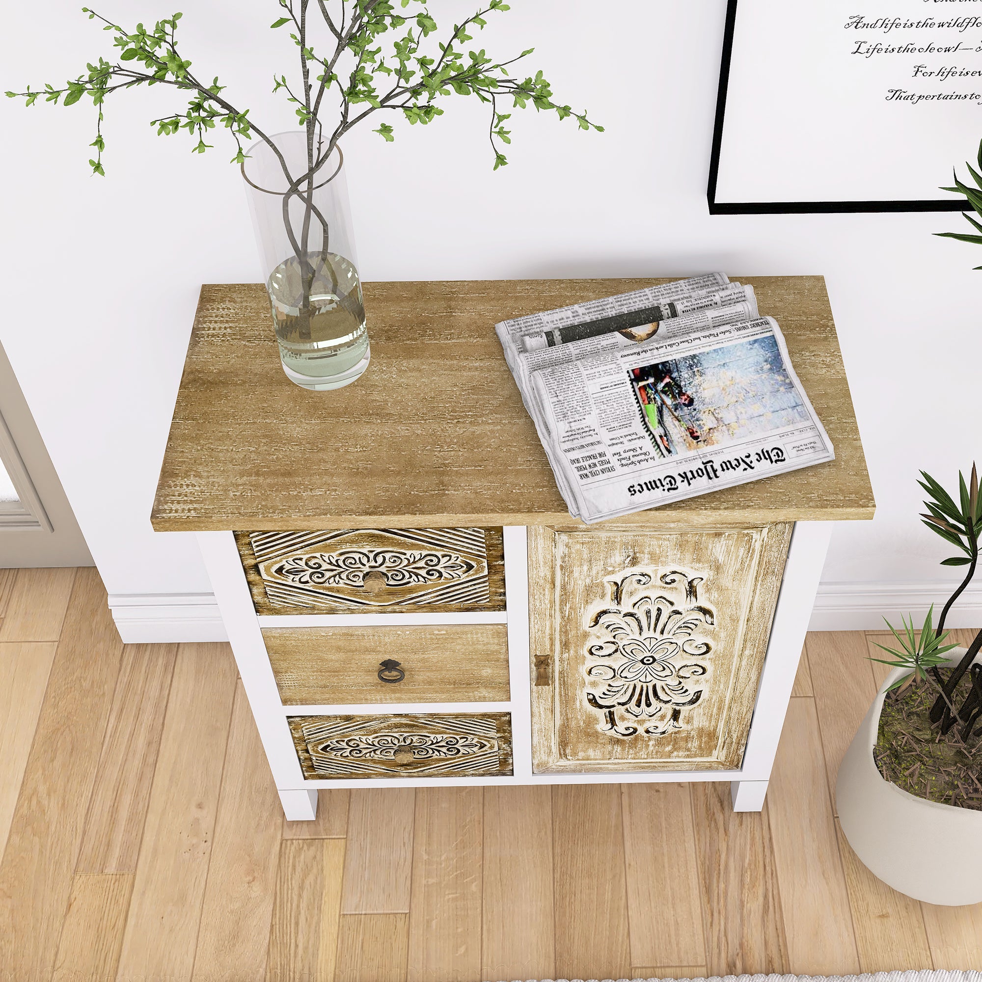 31.75" Tall Wood 1-Door Accent Cabinet in White Washed