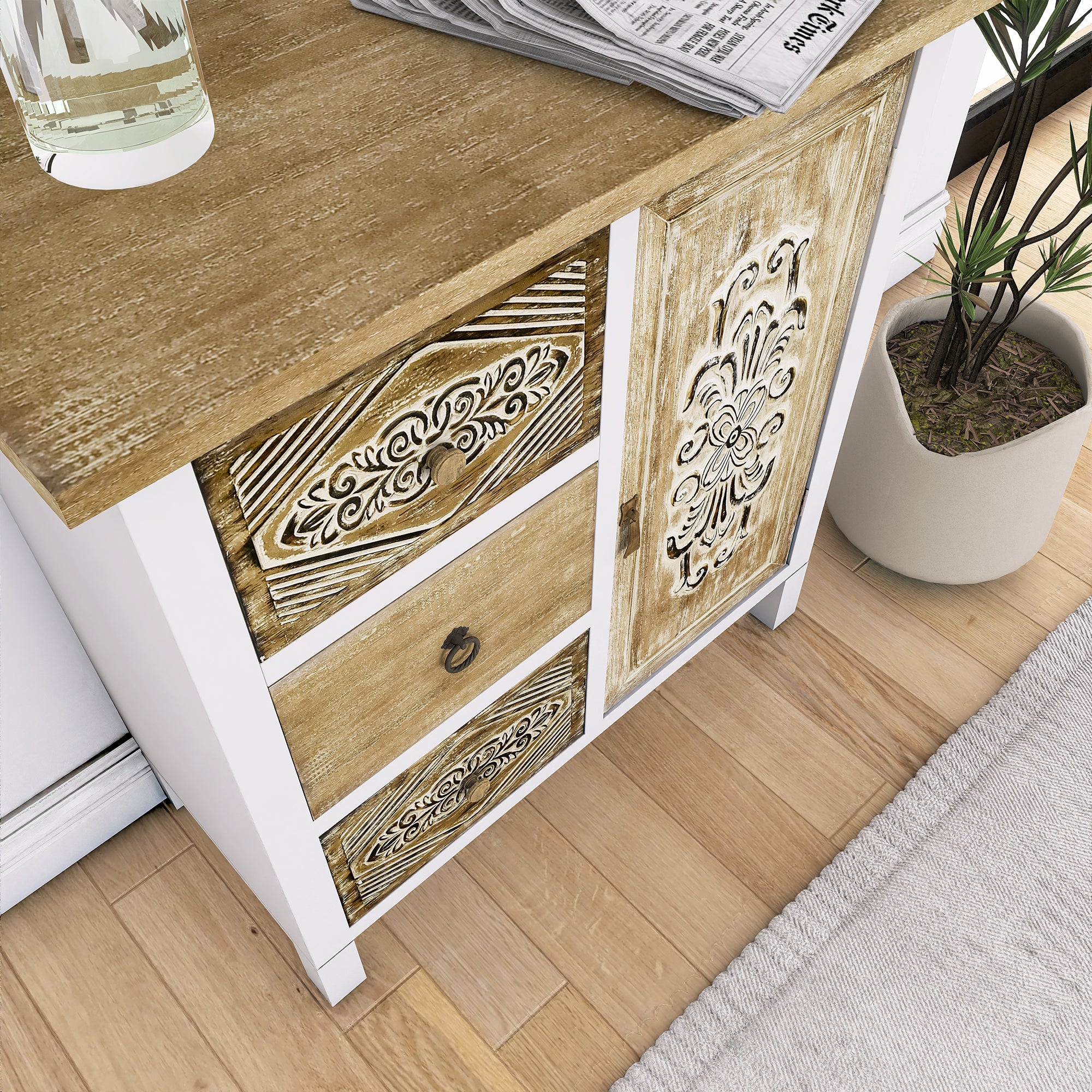 31.75" Tall Wood 1-Door Accent Cabinet in White Washed
