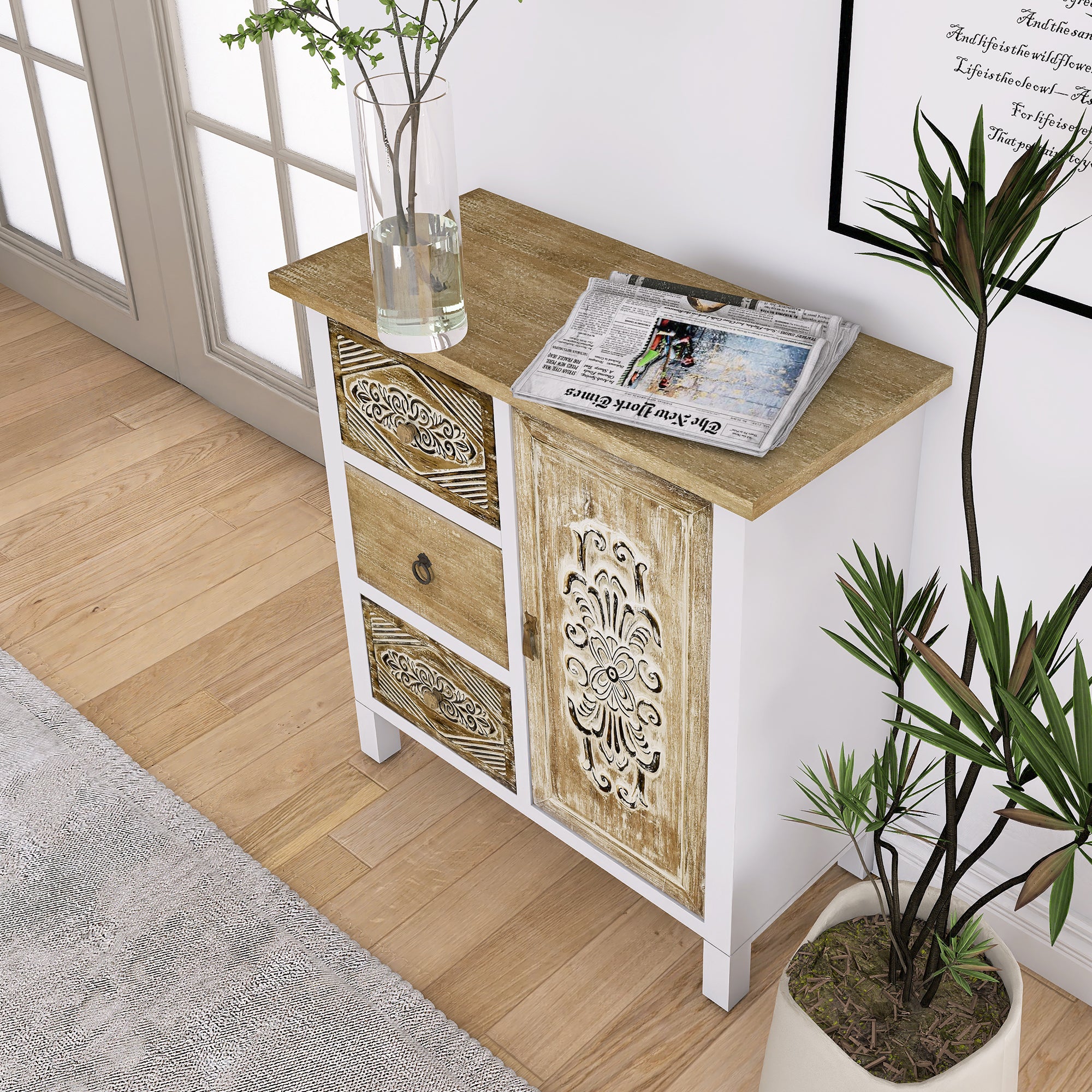31.75" Tall Wood 1-Door Accent Cabinet in White Washed