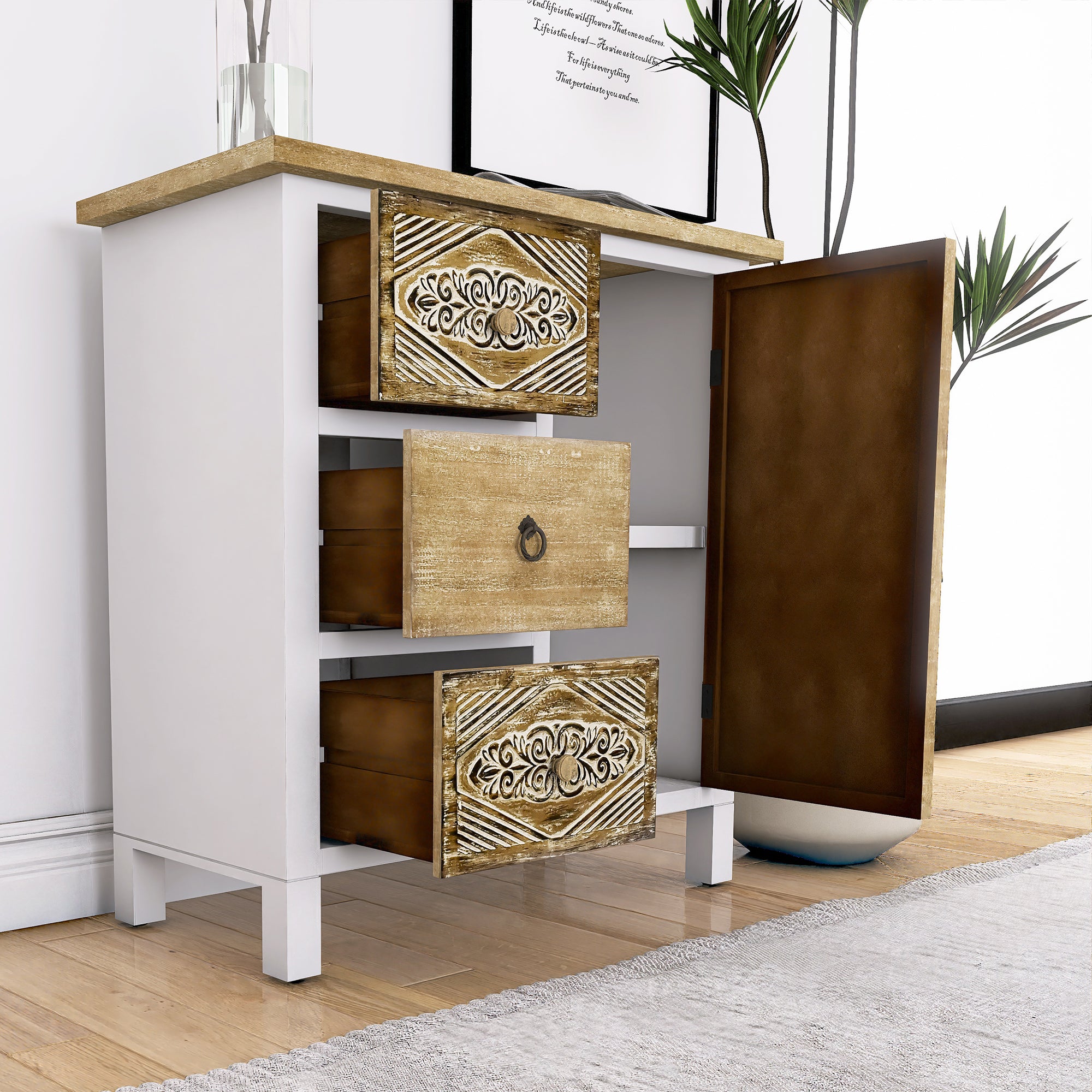 31.75" Tall Wood 1-Door Accent Cabinet in White Washed