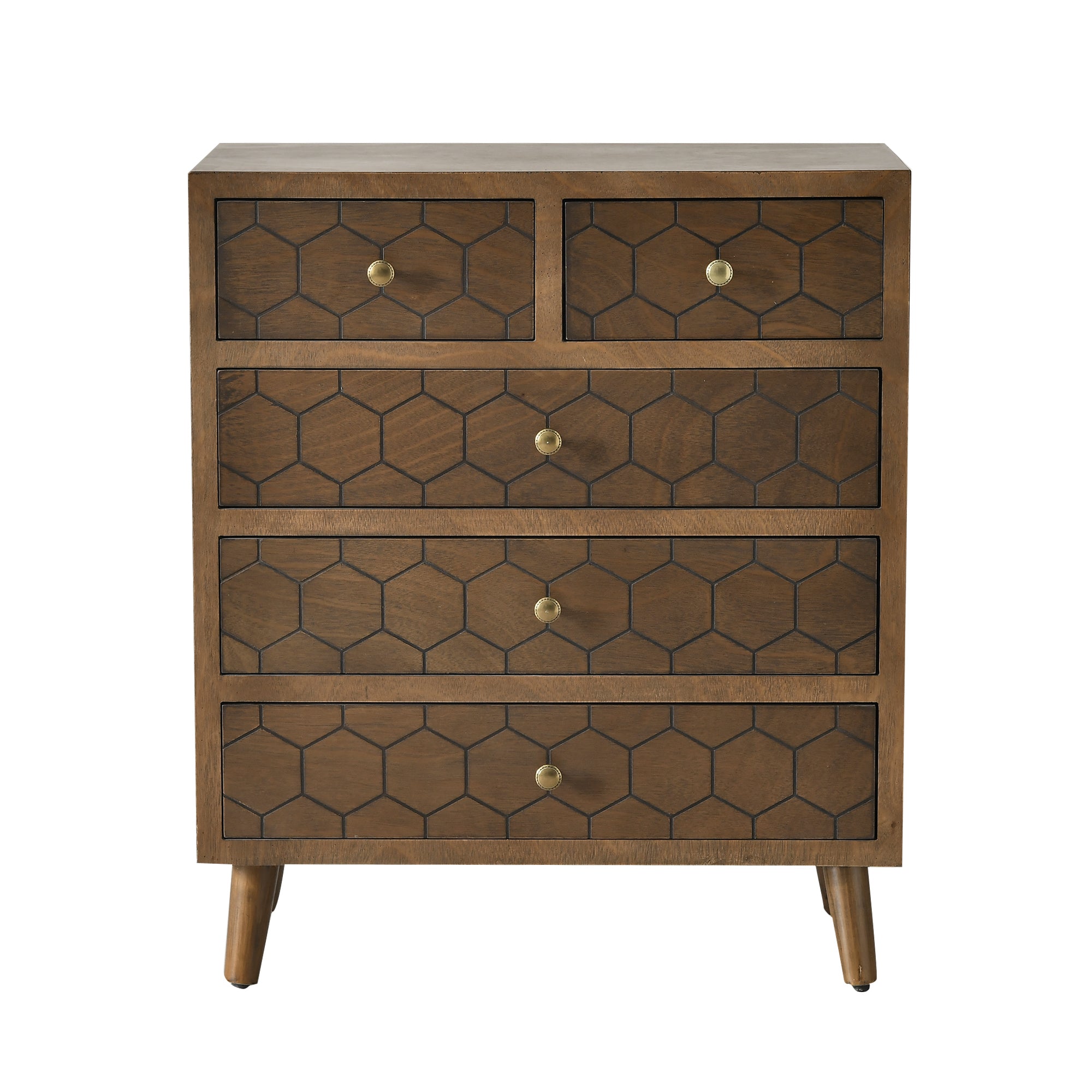 31.75" Tall Wood 5-Drawers Accent Cabinet in Antique Brown