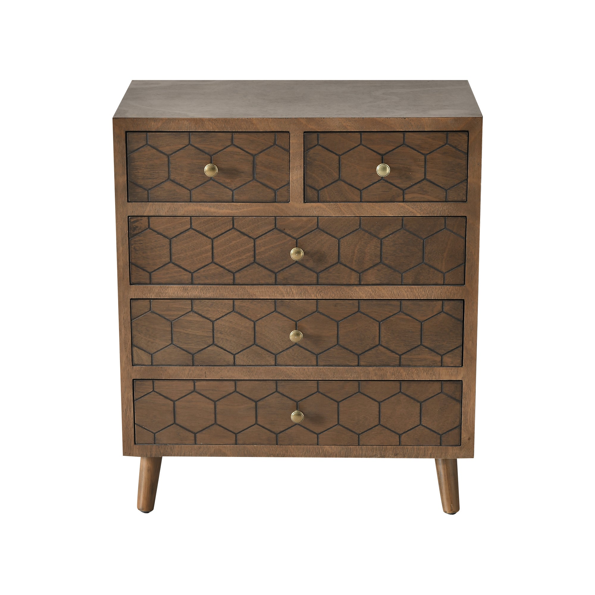 31.75" Tall Wood 5-Drawers Accent Cabinet in Antique Brown