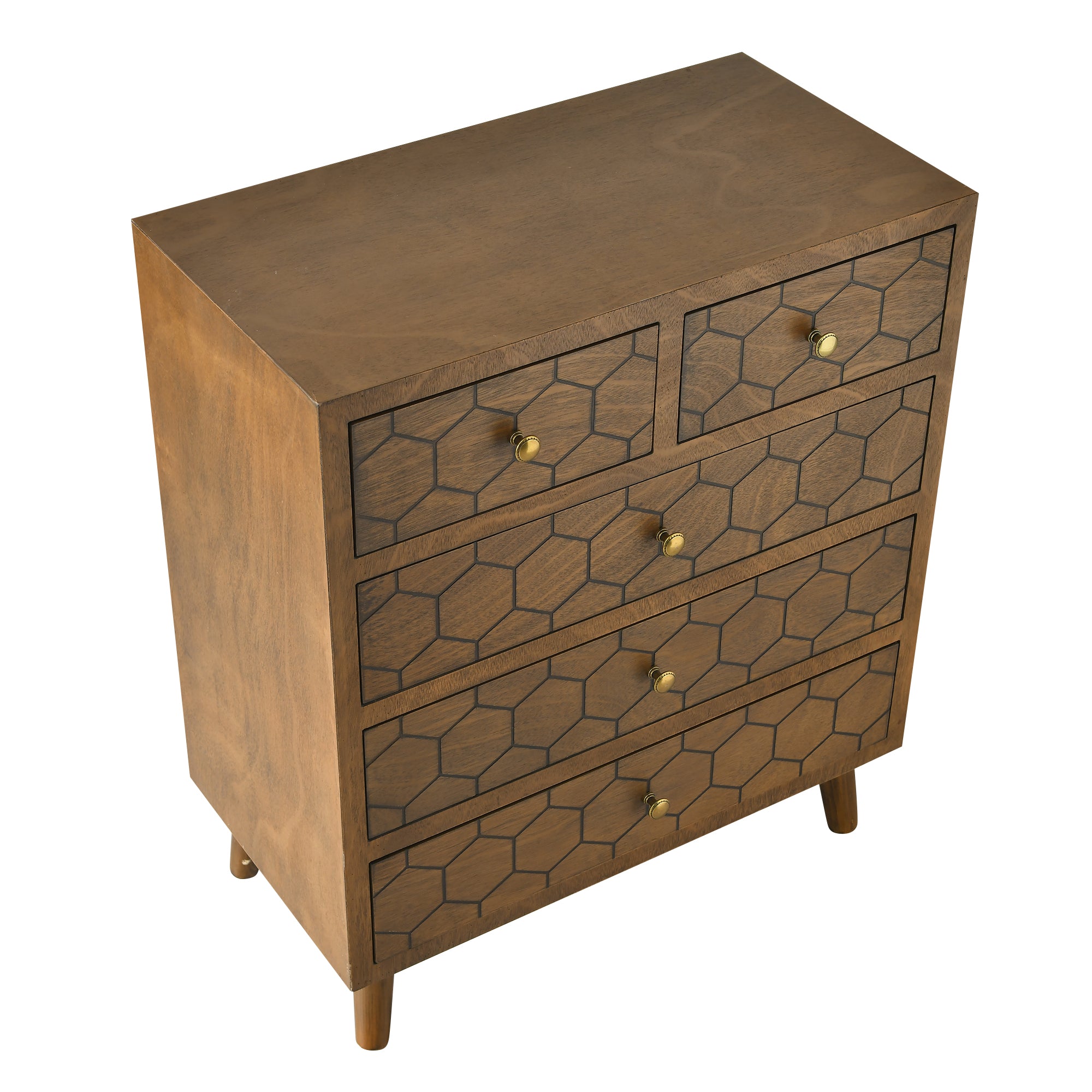 31.75" Tall Wood 5-Drawers Accent Cabinet in Antique Brown