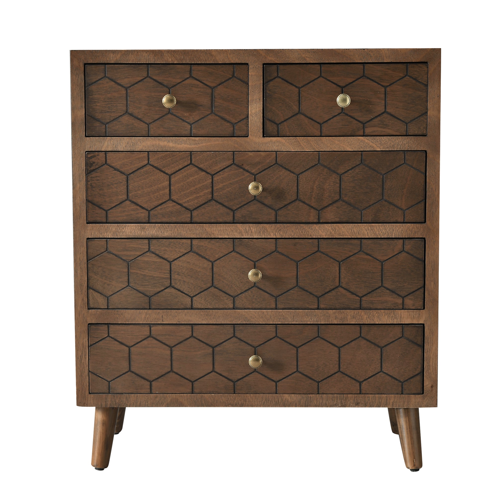 31.75" Tall Wood 5-Drawers Accent Cabinet in Antique Brown