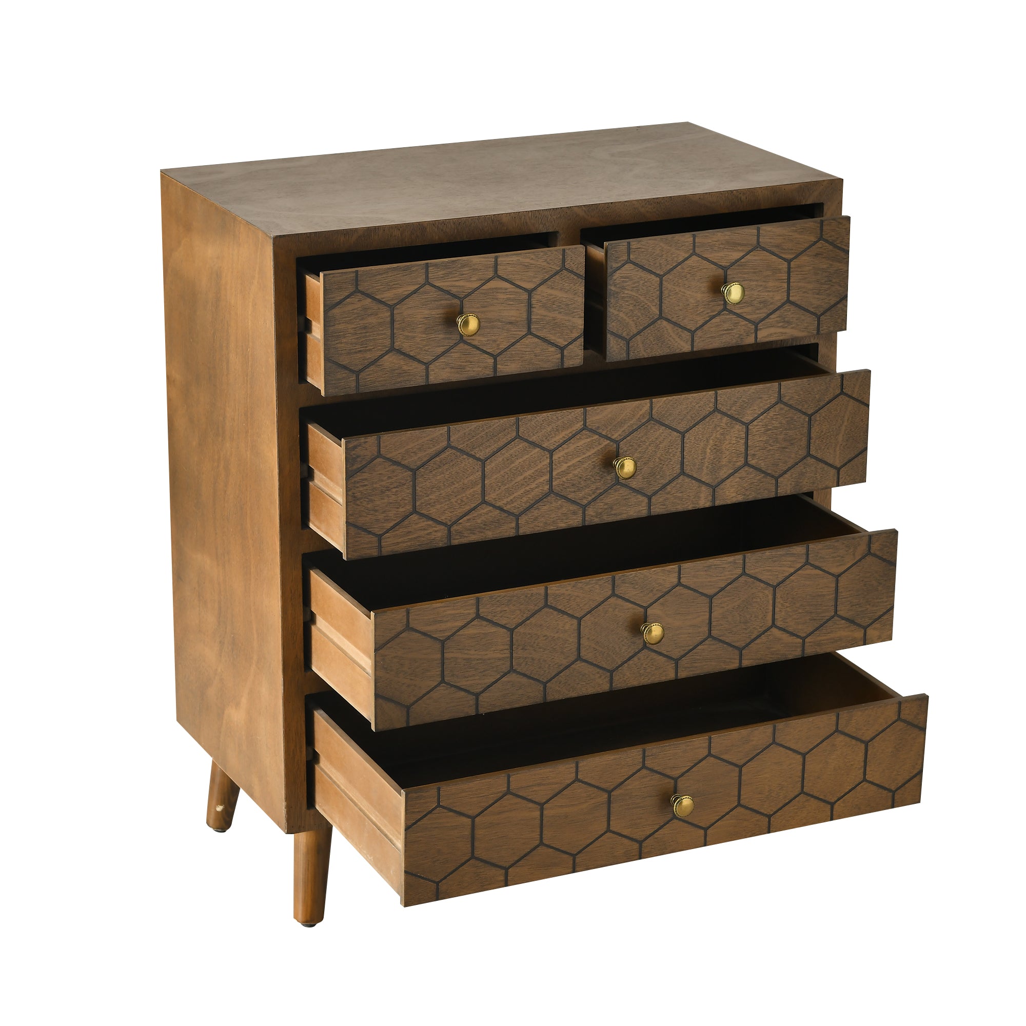 31.75" Tall Wood 5-Drawers Accent Cabinet in Antique Brown