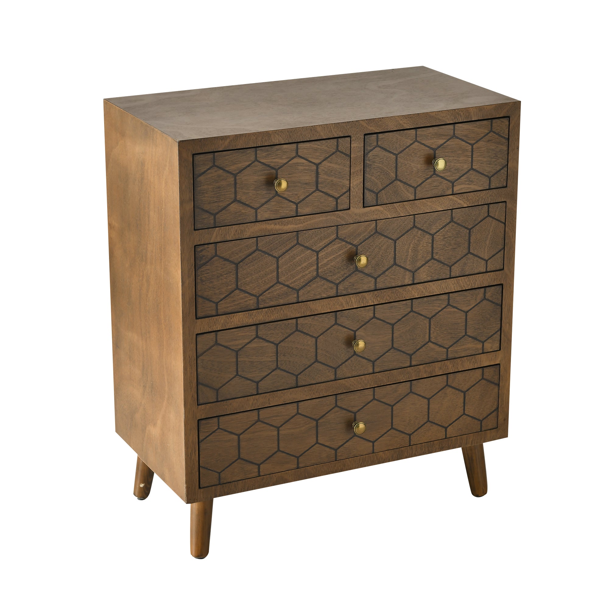 31.75" Tall Wood 5-Drawers Accent Cabinet in Antique Brown