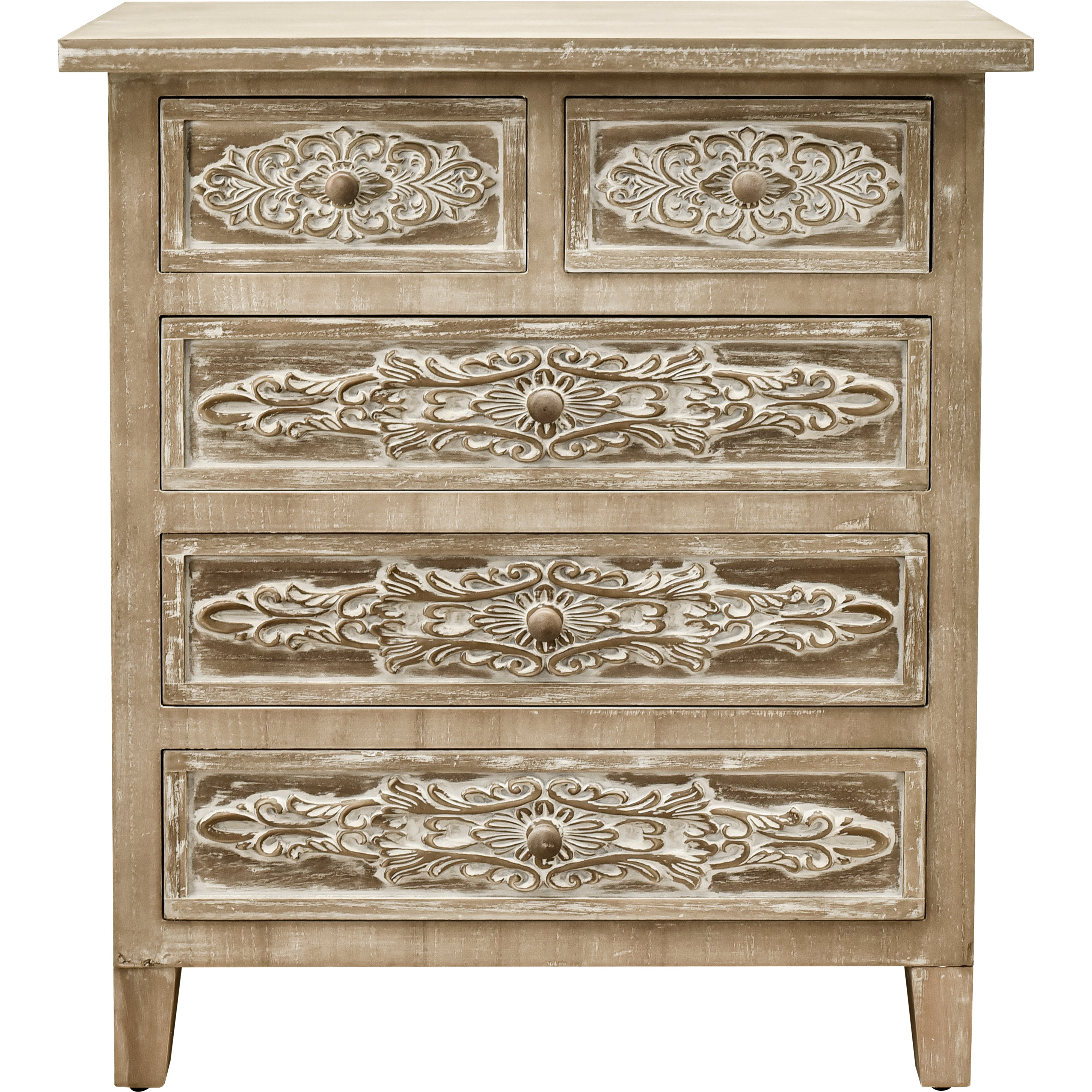 30.5" Tall Wood 5-Drawers Accent Cabinet in Antique Brown