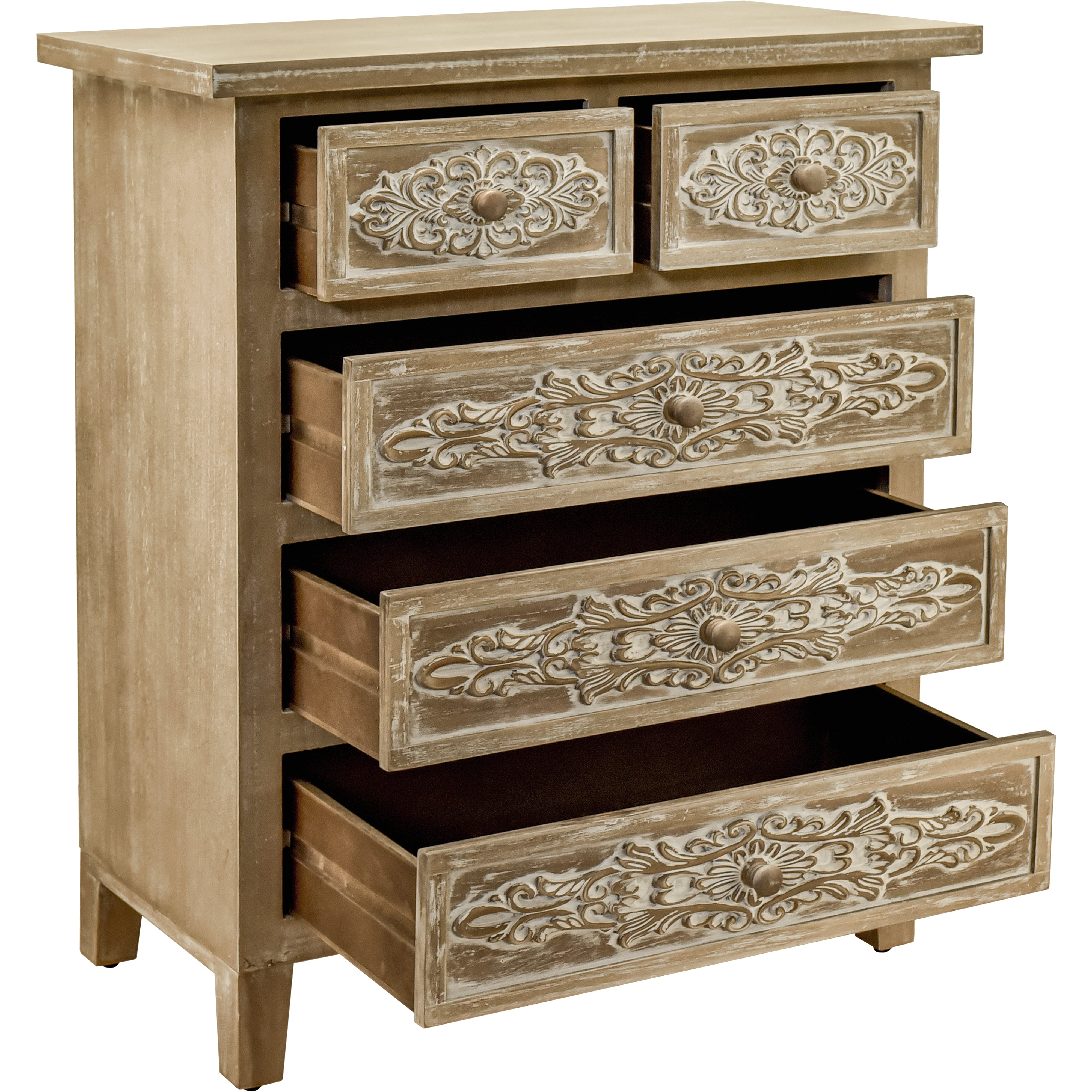 30.5" Tall Wood 5-Drawers Accent Cabinet in Antique Brown