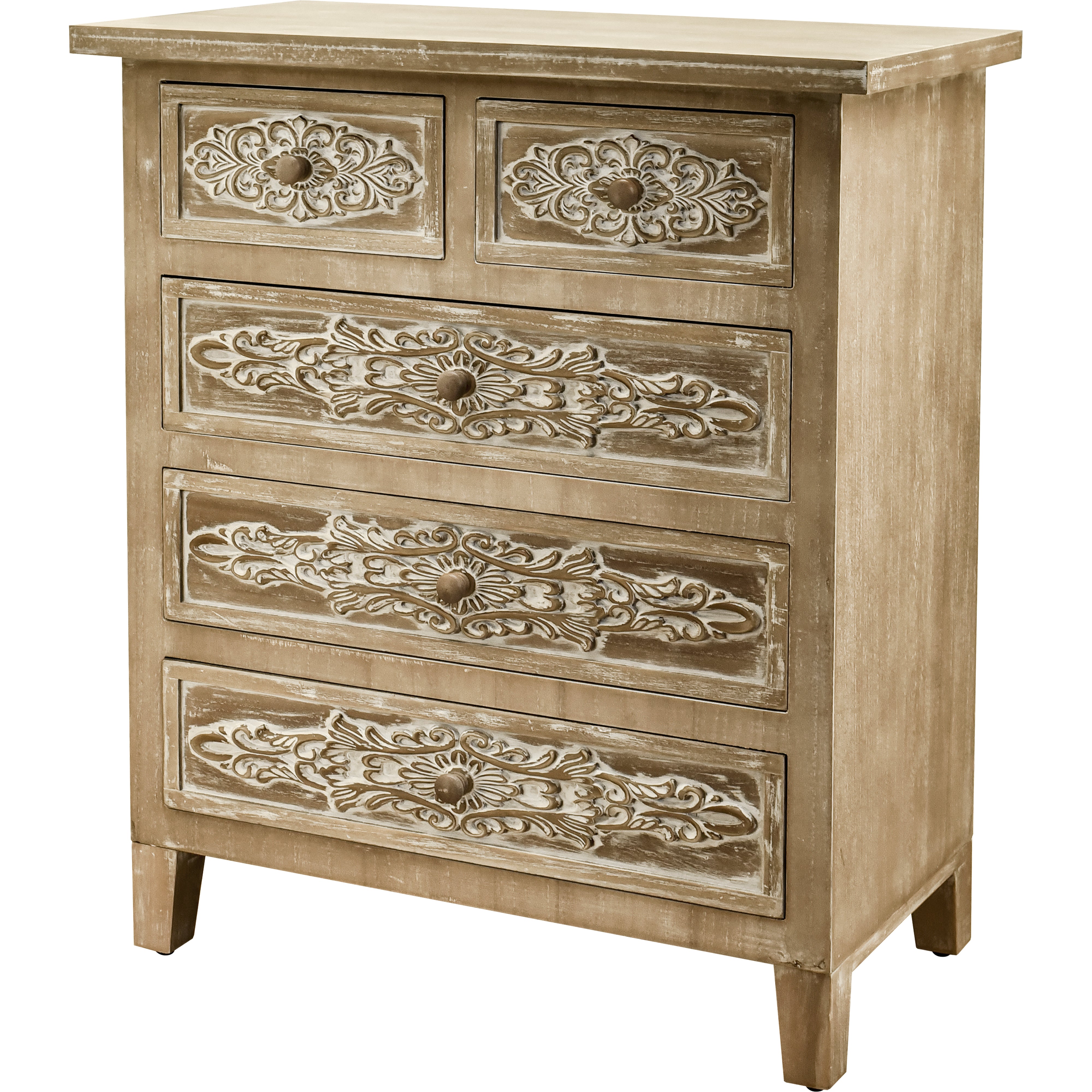 30.5" Tall Wood 5-Drawers Accent Cabinet in Antique Brown