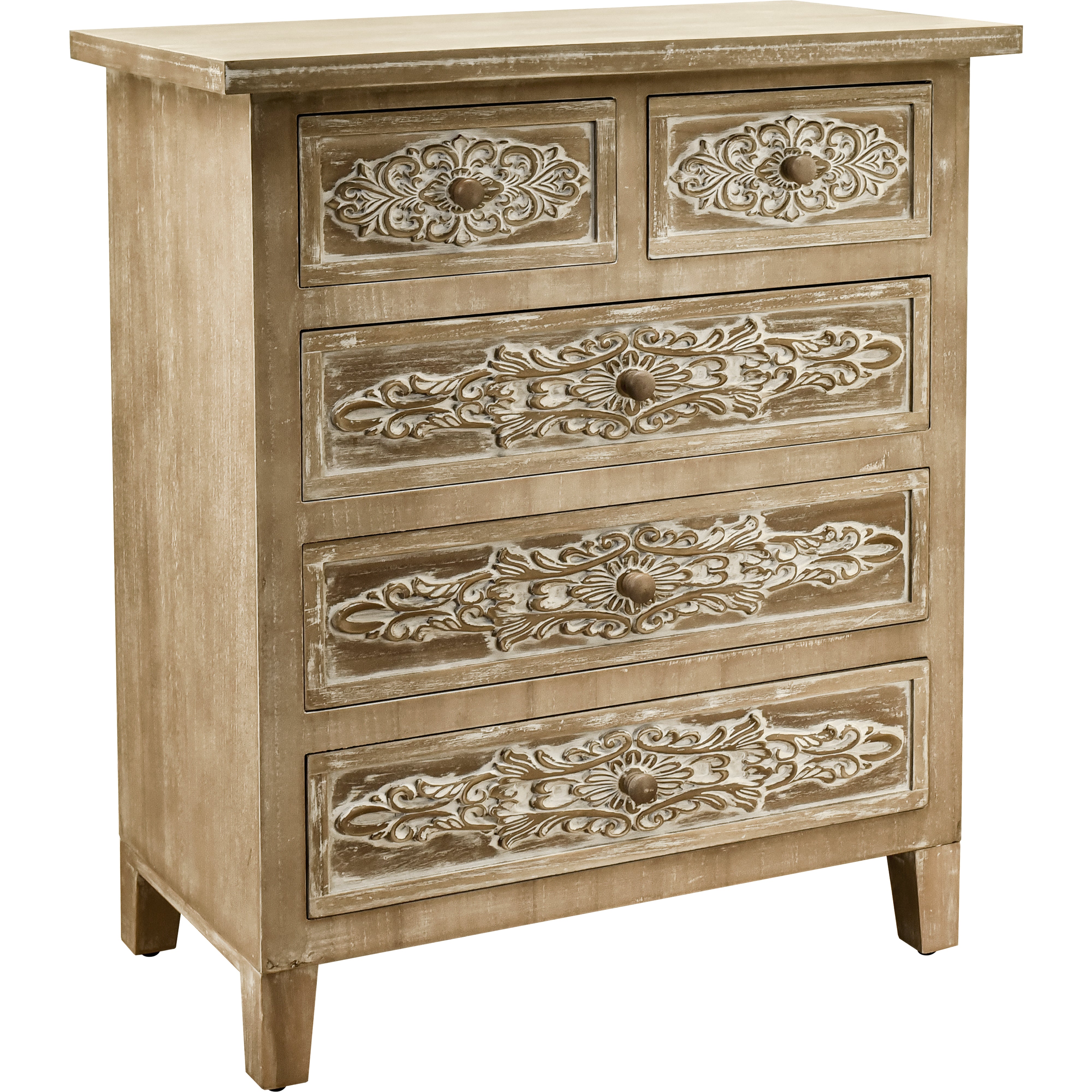30.5" Tall Wood 5-Drawers Accent Cabinet in Antique Brown