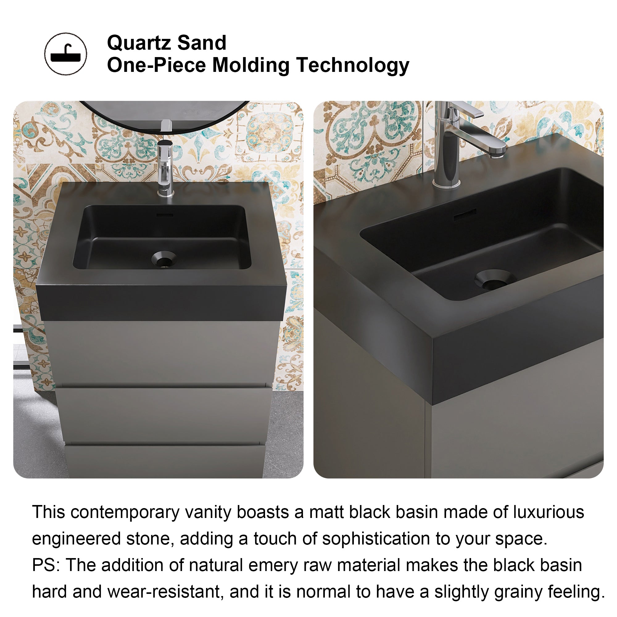 24"/30"/36" Freestanding Bathroom Vanity Set with Black Integrated Quartz Sand Sink