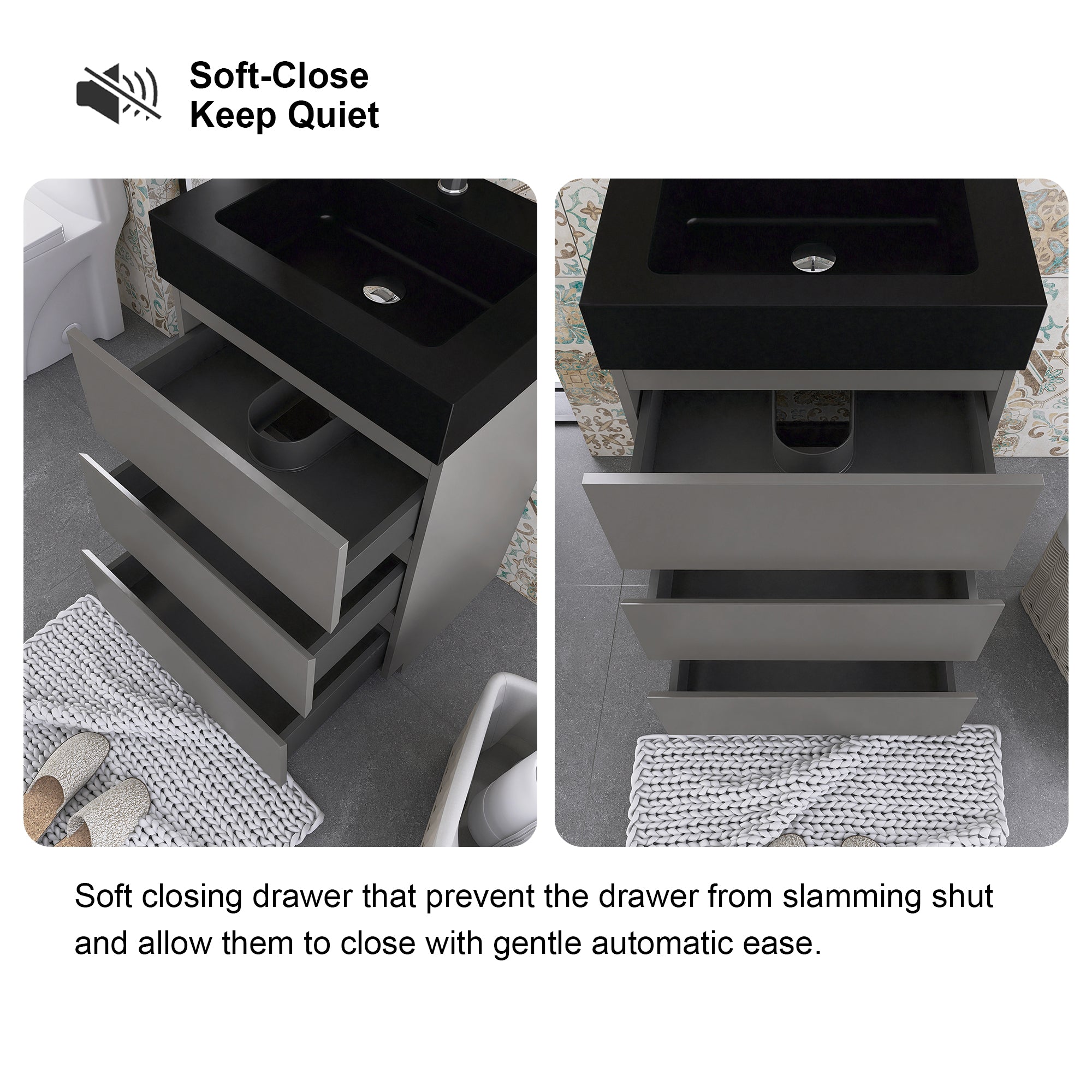 24"/30"/36" Freestanding Bathroom Vanity Set with Black Integrated Quartz Sand Sink