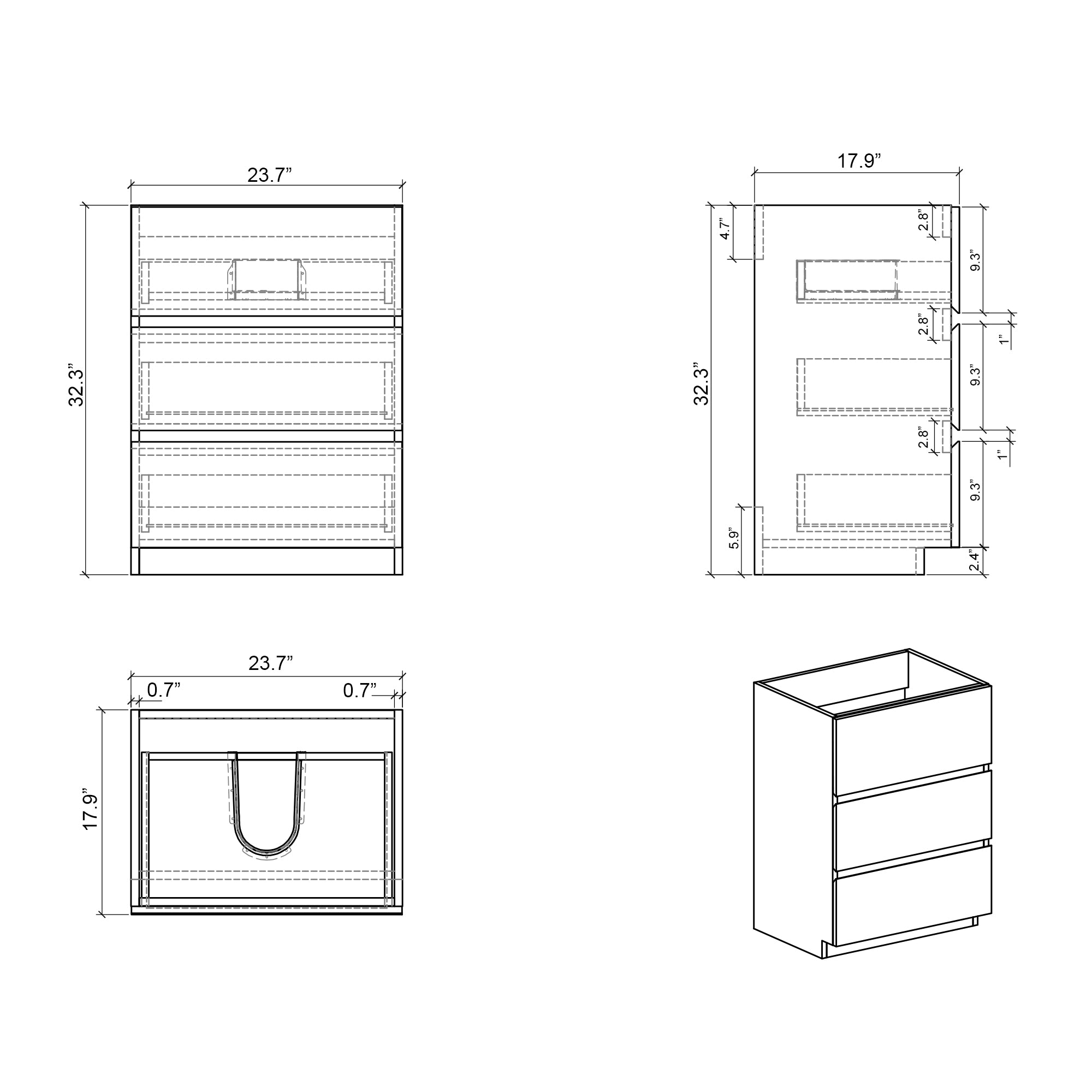 24"/30"/36" Freestanding Bathroom Vanity Set with Black Integrated Quartz Sand Sink