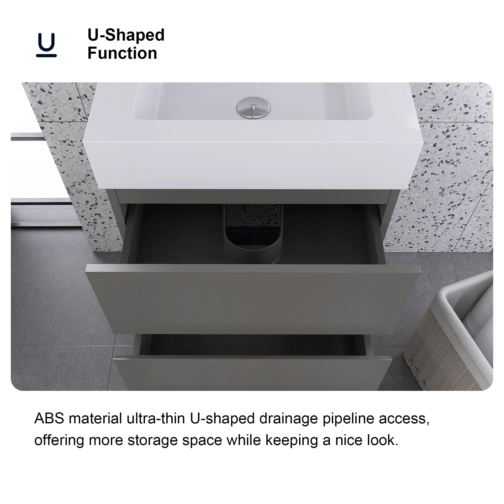 Wood Freestanding Bathroom Vanity Set with White Integrated Resin Sink