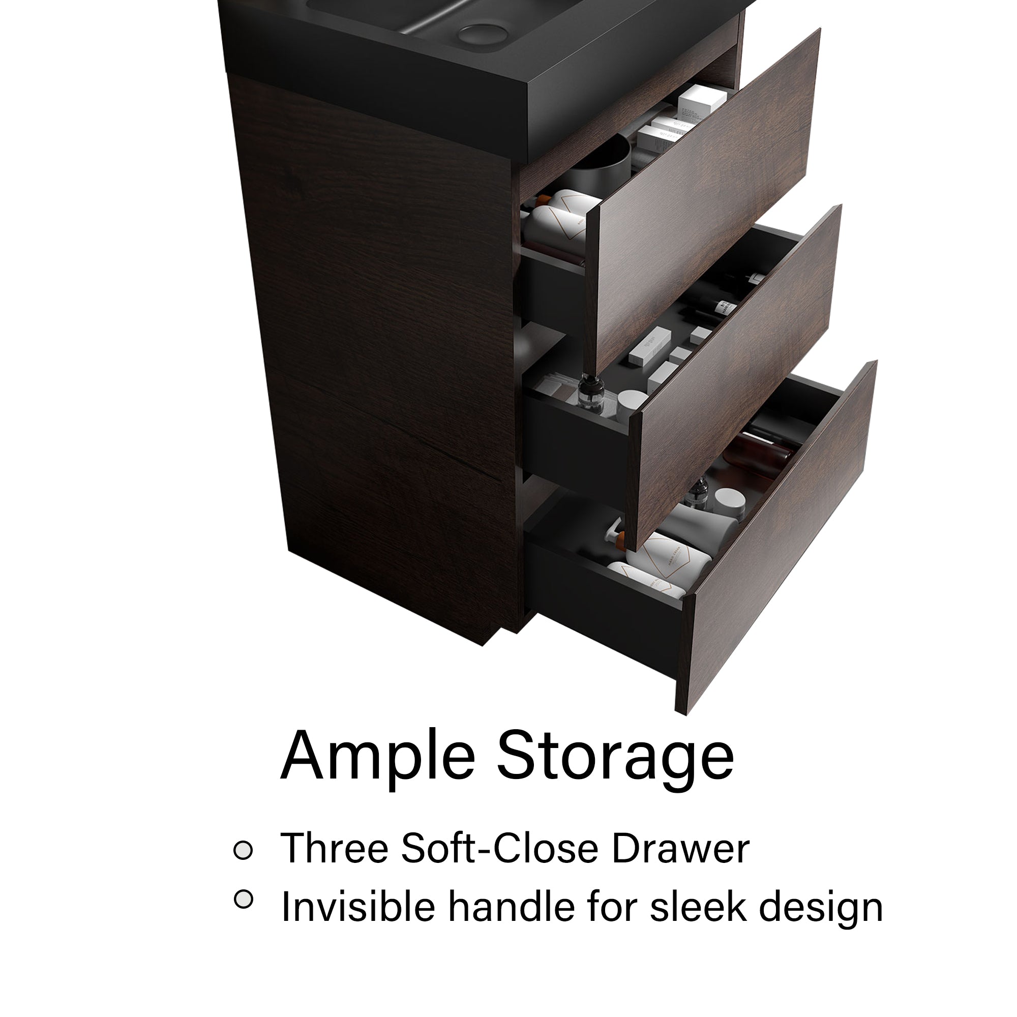24"/30"/36" Freestanding Bathroom Vanity Set with Black Integrated Quartz Sand Sink