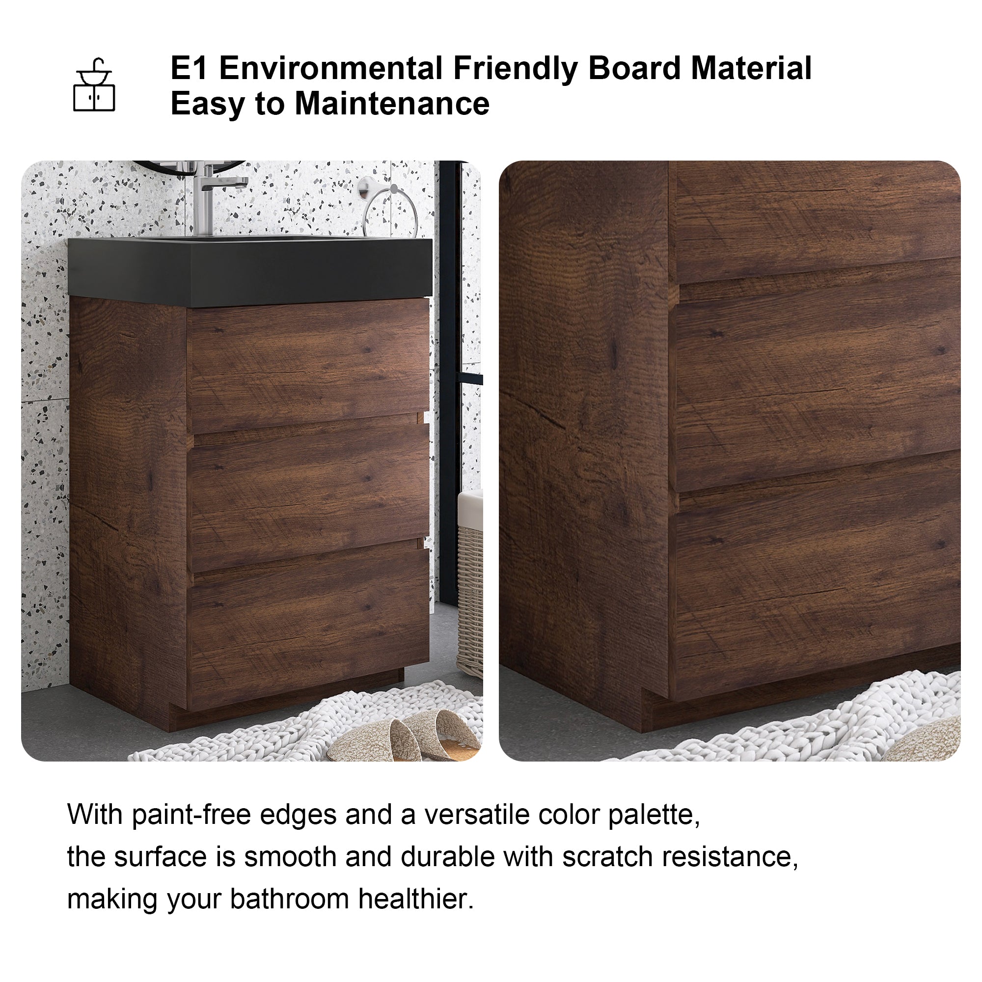 24"/30"/36" Freestanding Bathroom Vanity Set with Black Integrated Quartz Sand Sink