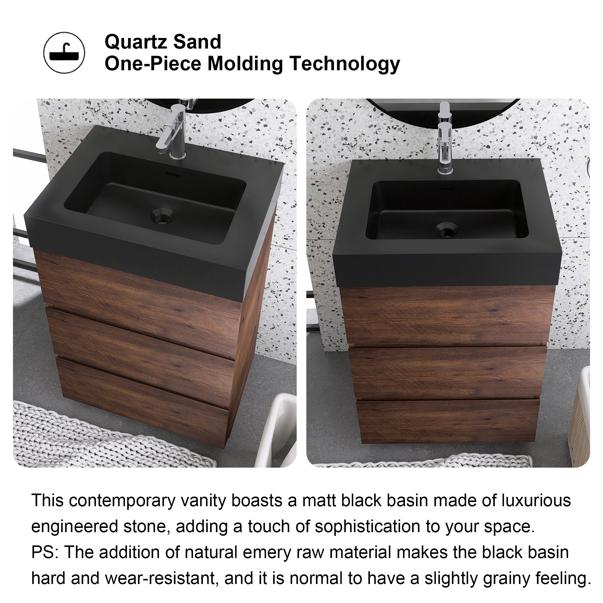 24"/30"/36" Freestanding Bathroom Vanity Set with Black Integrated Quartz Sand Sink