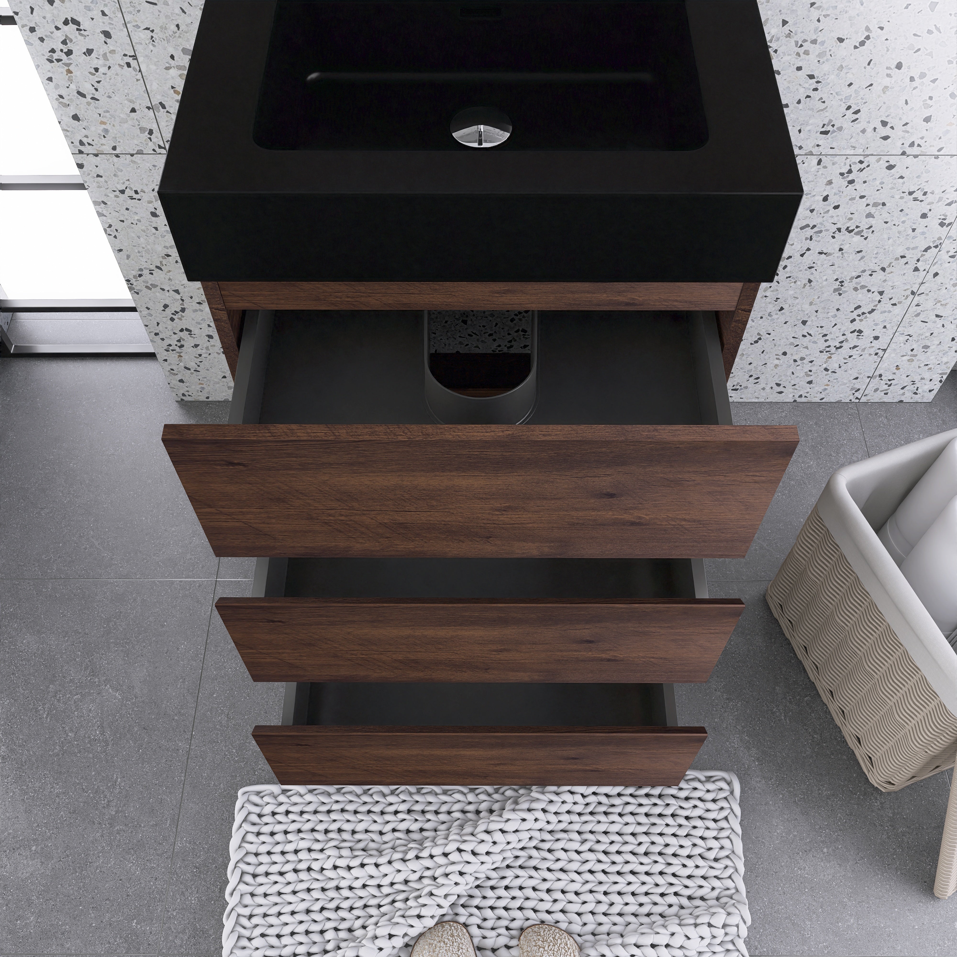 24"/30"/36" Freestanding Bathroom Vanity Set with Black Integrated Quartz Sand Sink