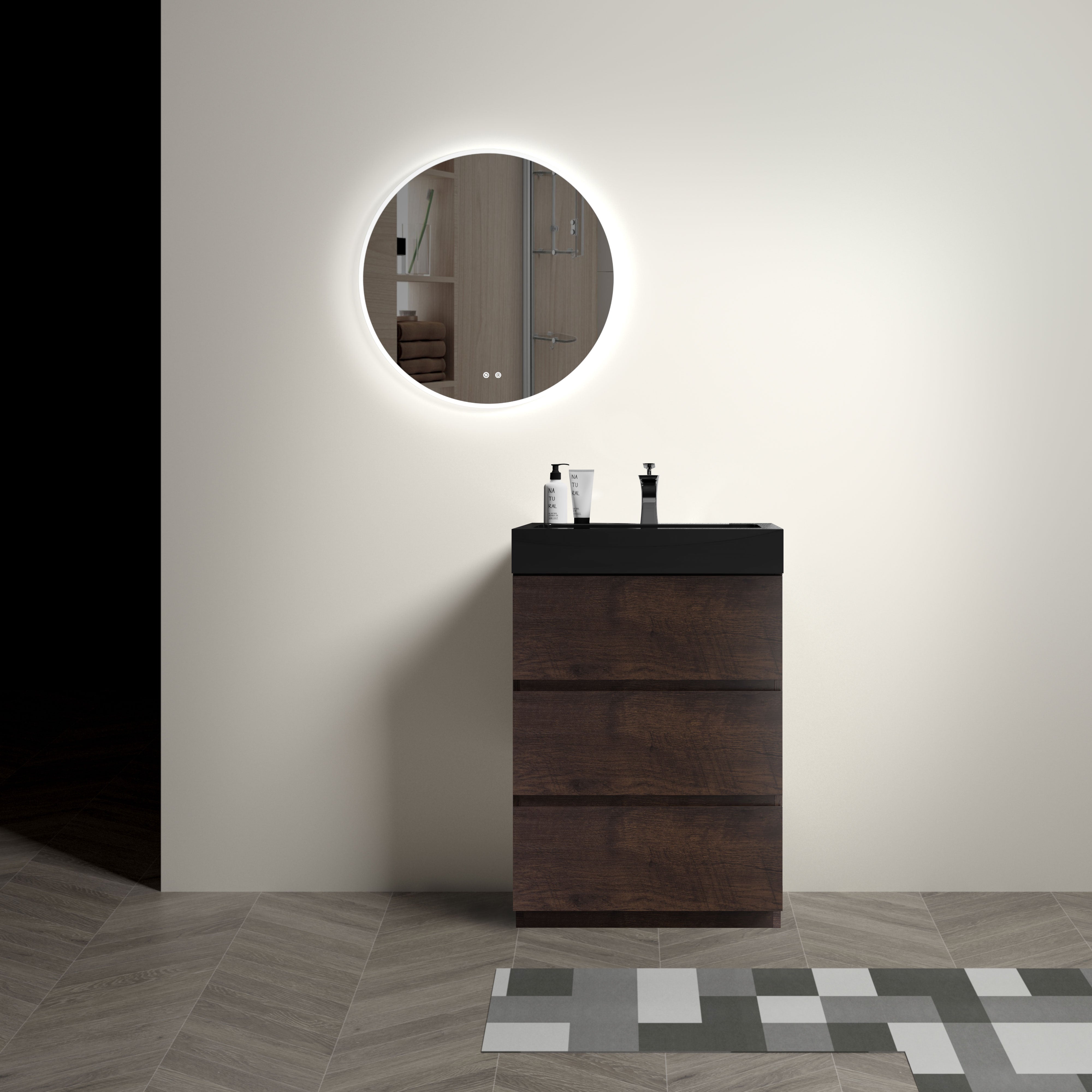 24"/30"/36" Freestanding Bathroom Vanity Set with Black Integrated Quartz Sand Sink