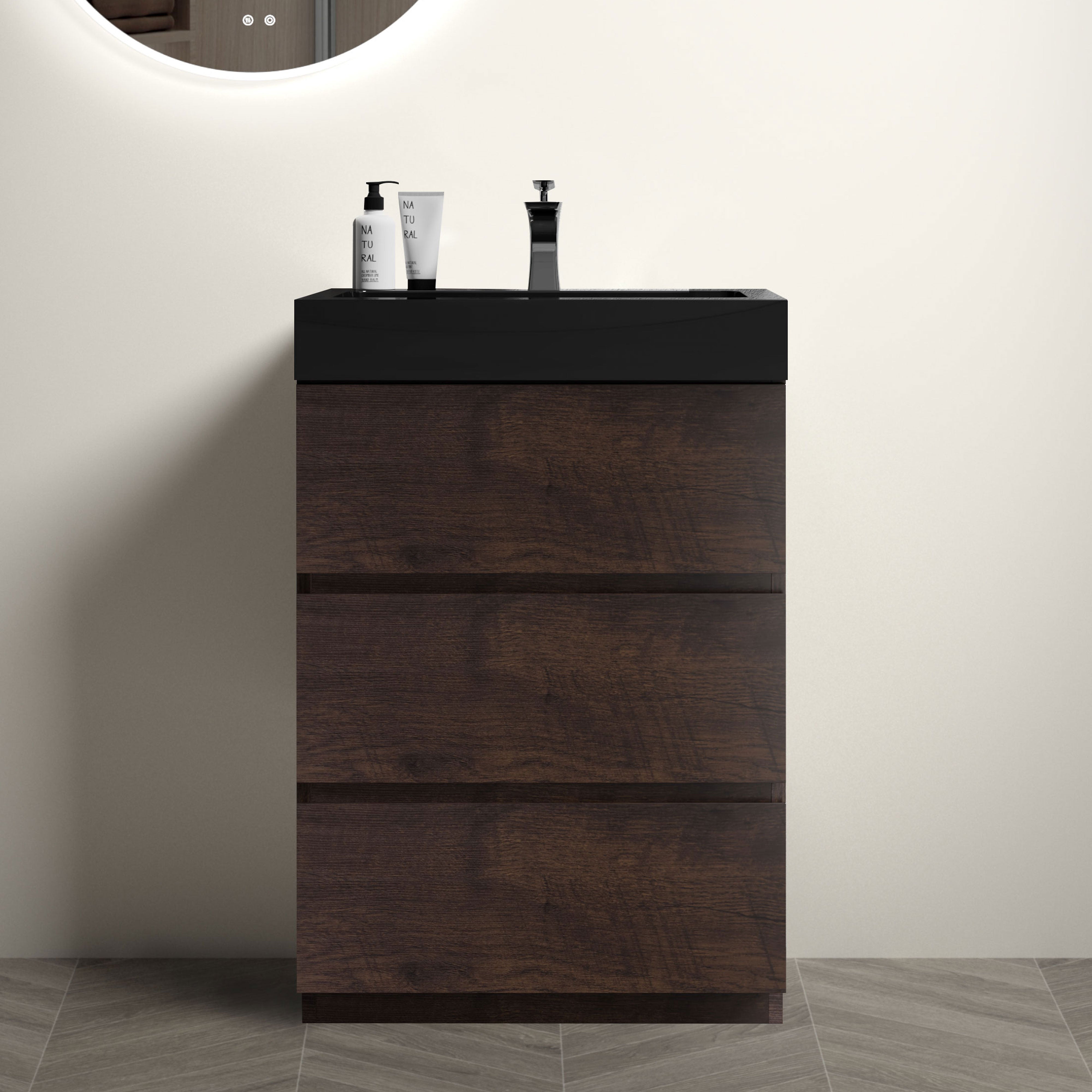 24"/30"/36" Freestanding Bathroom Vanity Set with Black Integrated Quartz Sand Sink