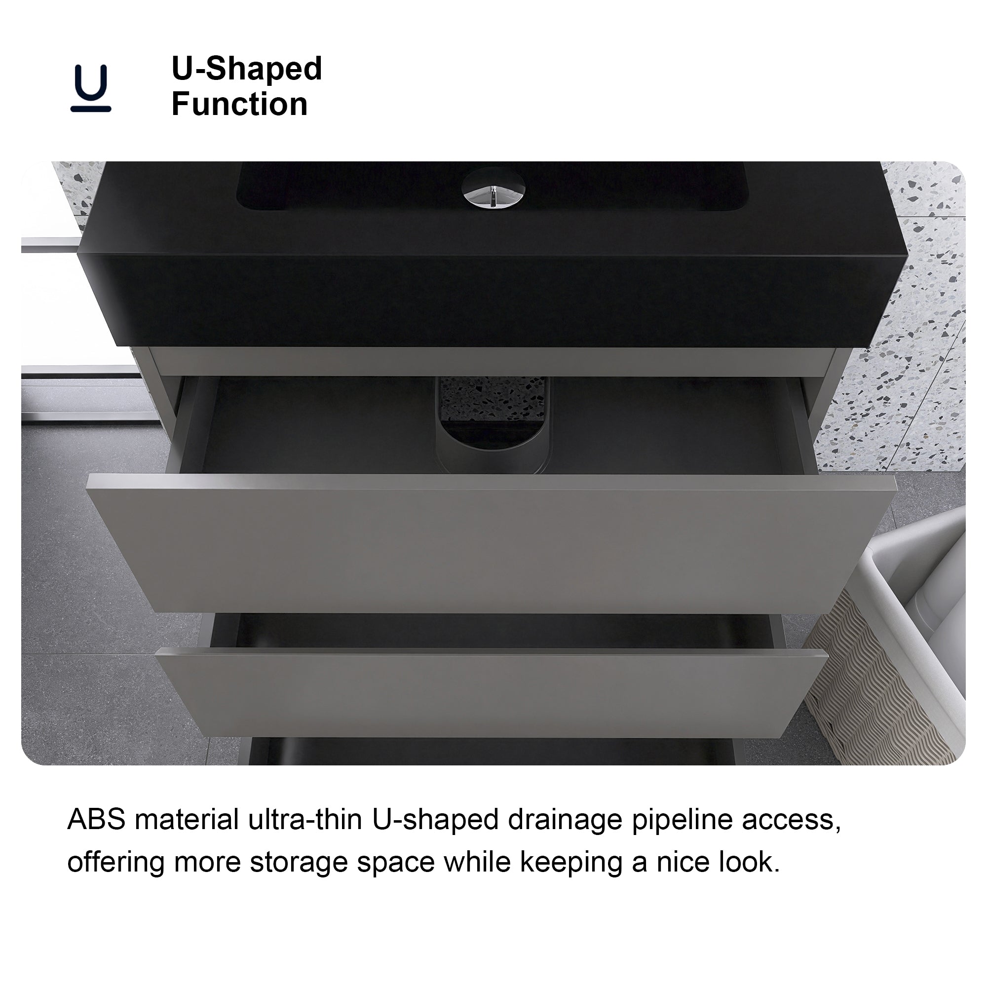 24"/30"/36" Freestanding Bathroom Vanity Set with Black Integrated Quartz Sand Sink