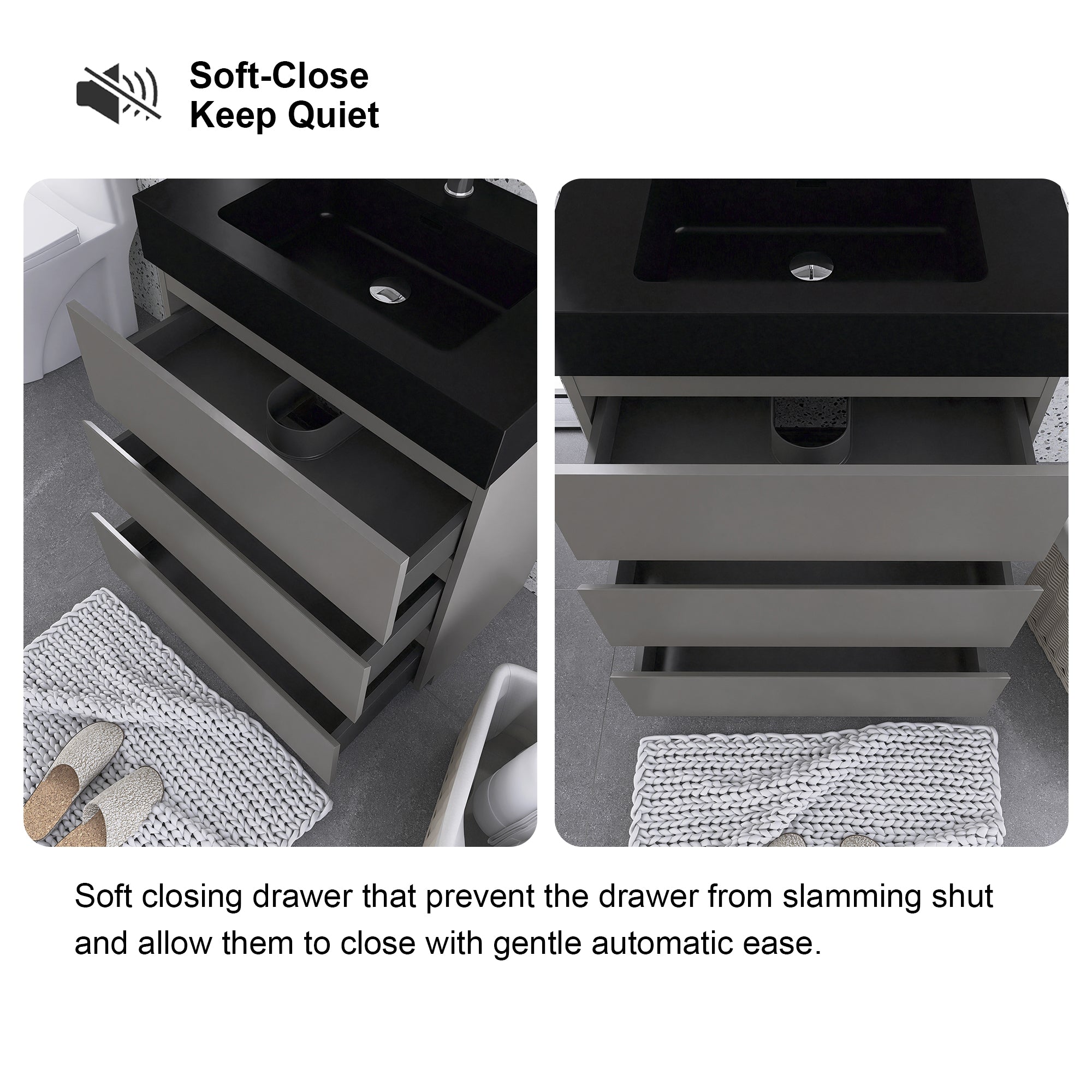 24"/30"/36" Freestanding Bathroom Vanity Set with Black Integrated Quartz Sand Sink