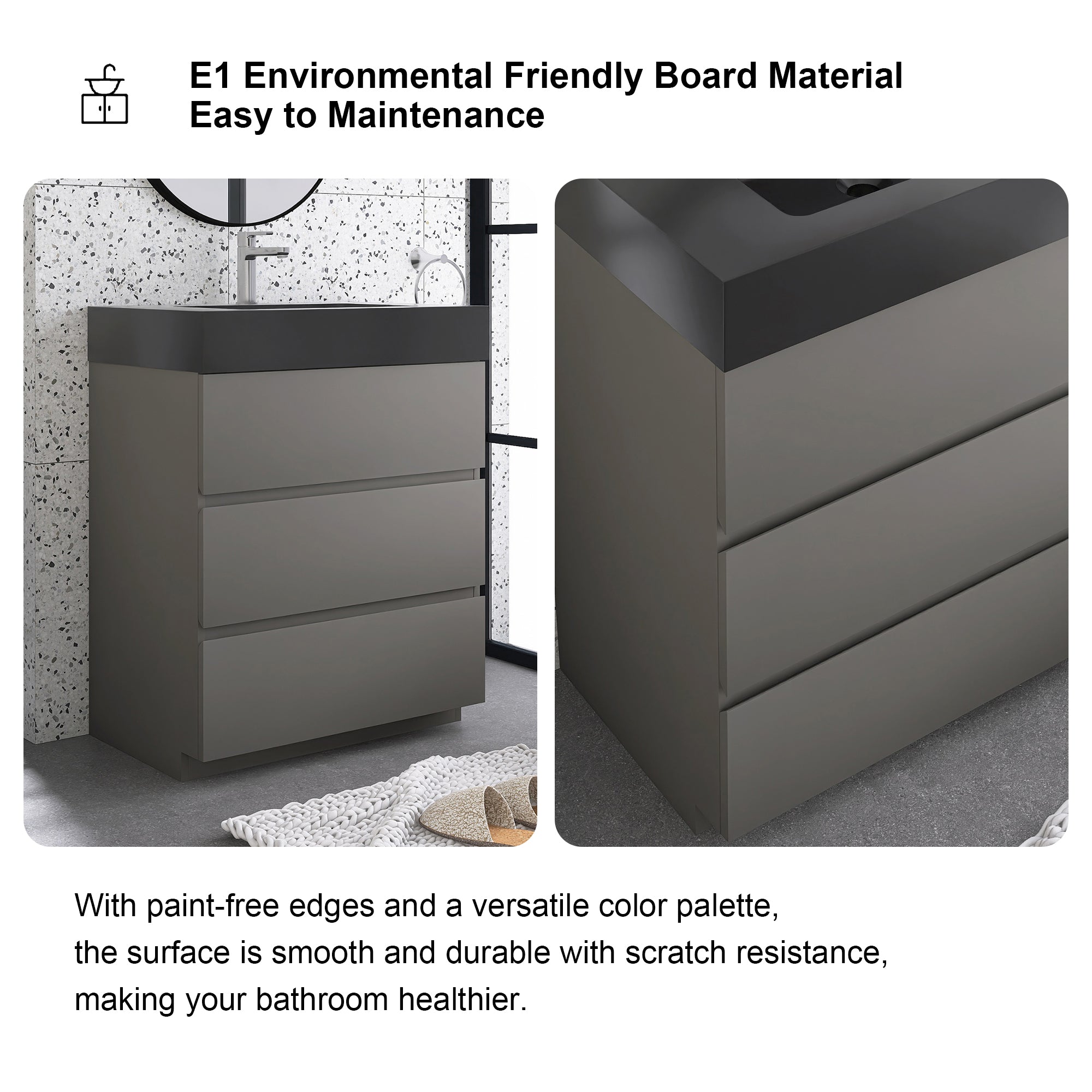 24"/30"/36" Freestanding Bathroom Vanity Set with Black Integrated Quartz Sand Sink
