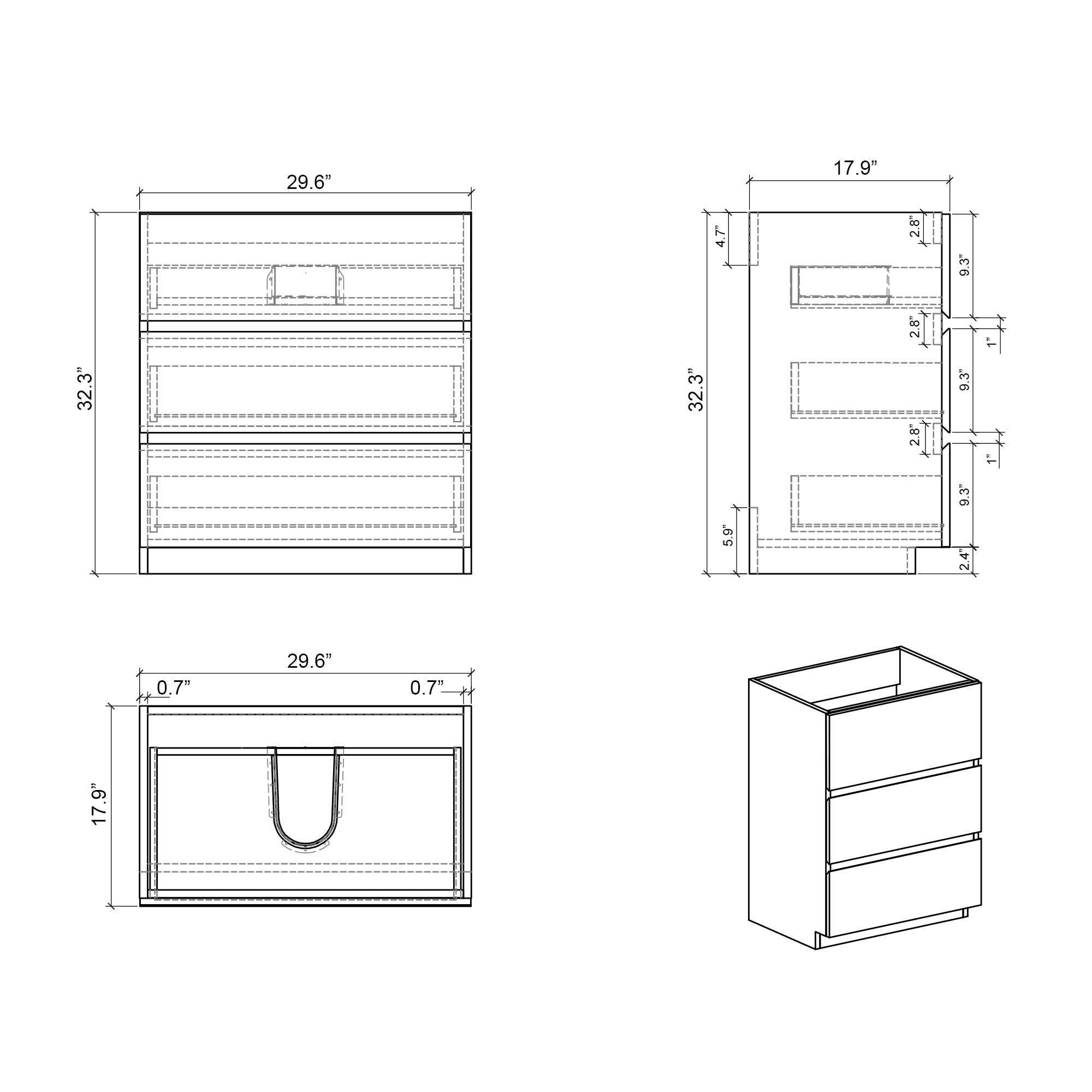 24"/30"/36" Freestanding Bathroom Vanity Set with Black Integrated Quartz Sand Sink