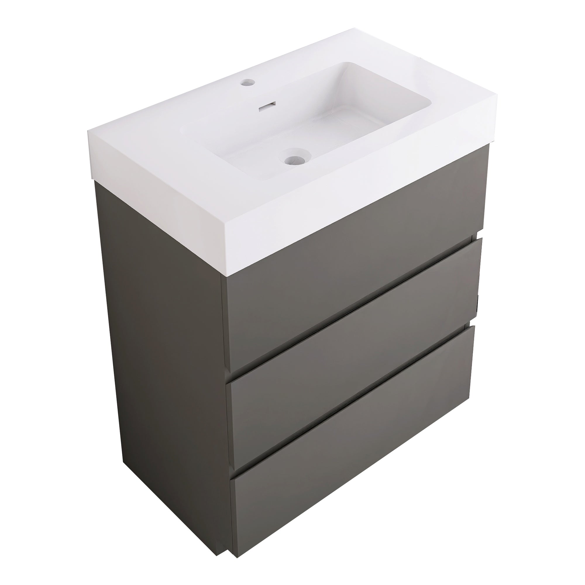 Wood Freestanding Bathroom Vanity Set with White Integrated Resin Sink