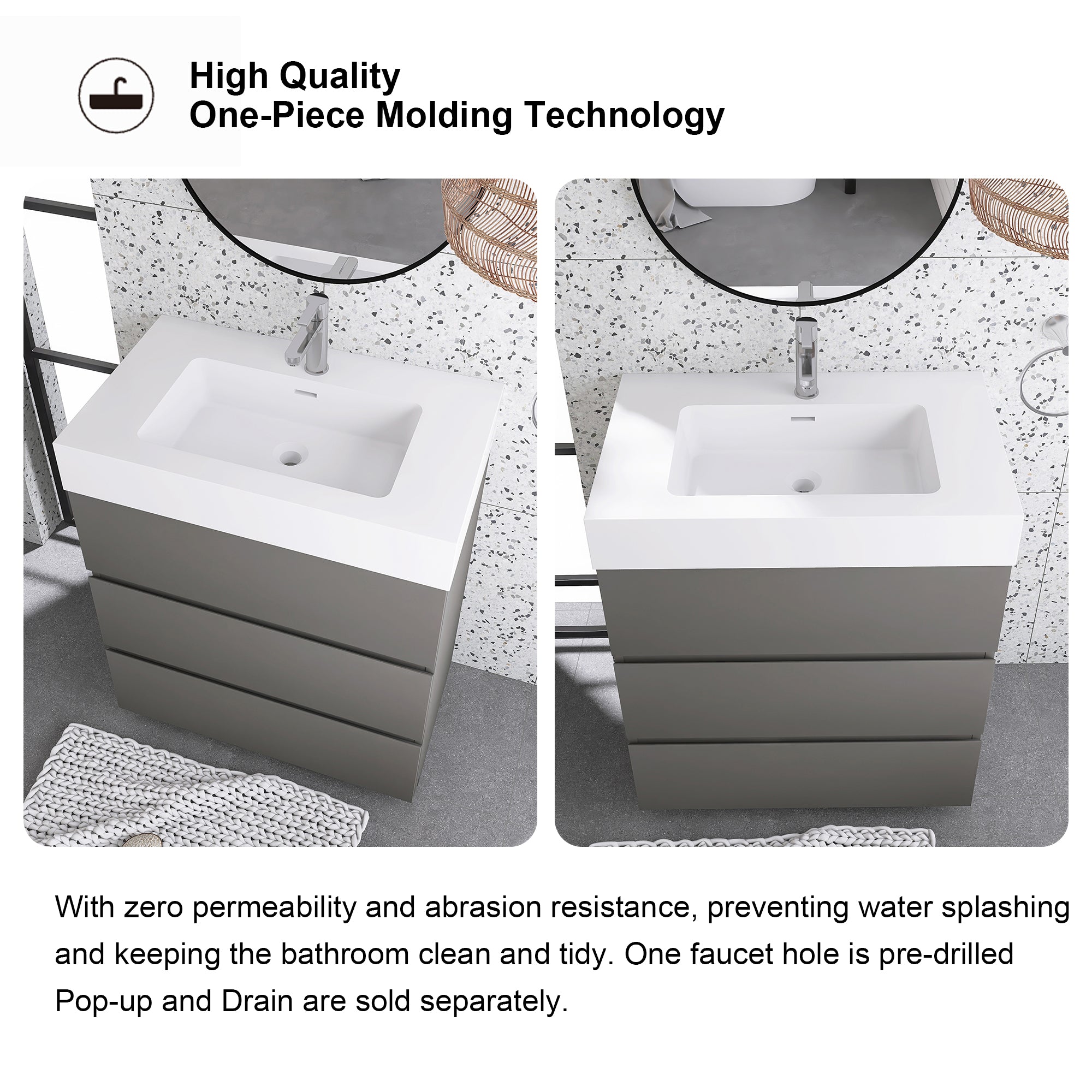 Wood Freestanding Bathroom Vanity Set with White Integrated Resin Sink