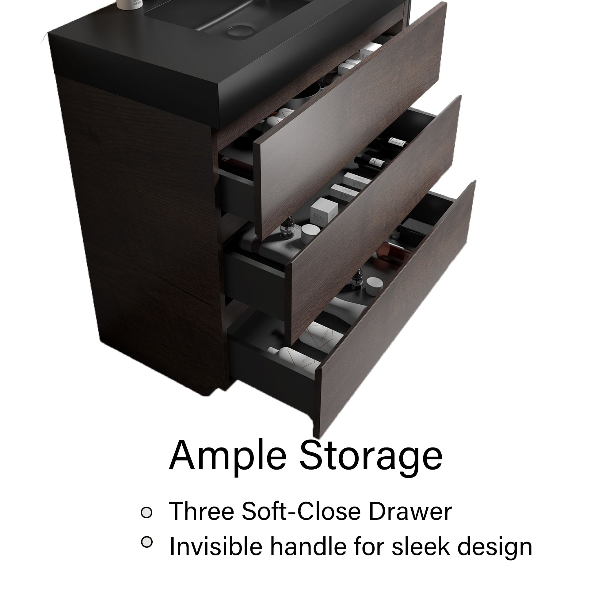 24"/30"/36" Freestanding Bathroom Vanity Set with Black Integrated Quartz Sand Sink