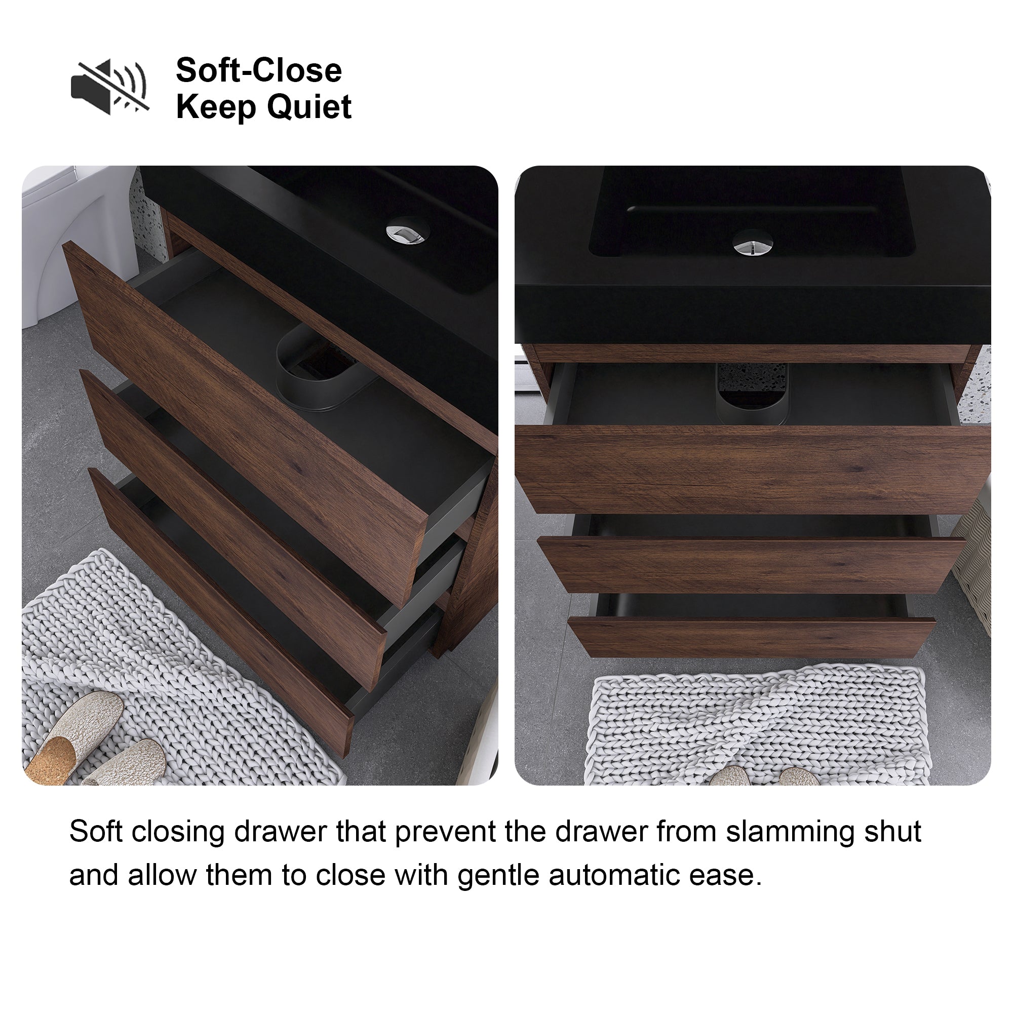 24"/30"/36" Freestanding Bathroom Vanity Set with Black Integrated Quartz Sand Sink