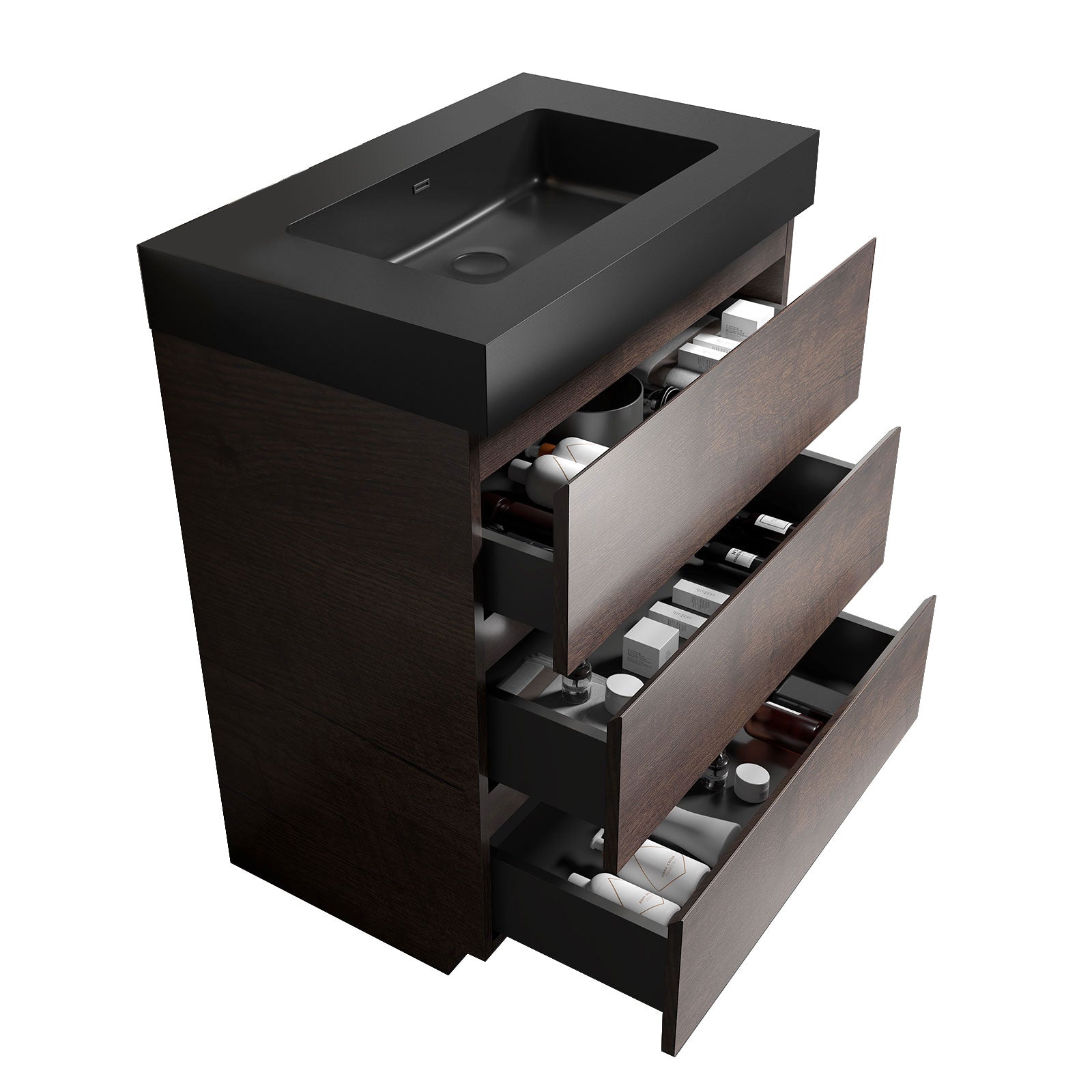 24"/30"/36" Freestanding Bathroom Vanity Set with Black Integrated Quartz Sand Sink
