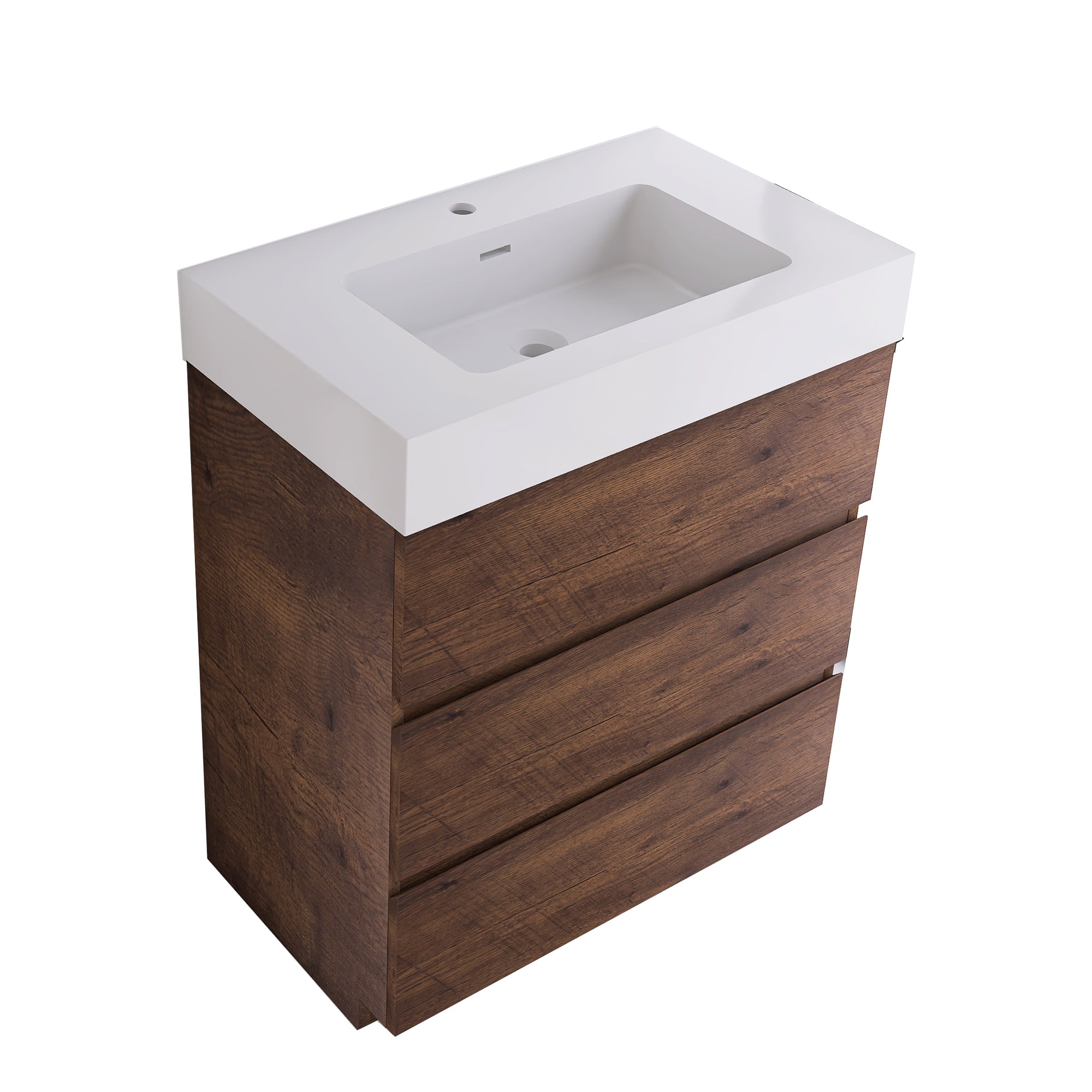 Wood Freestanding Bathroom Vanity Set with White Integrated Resin Sink