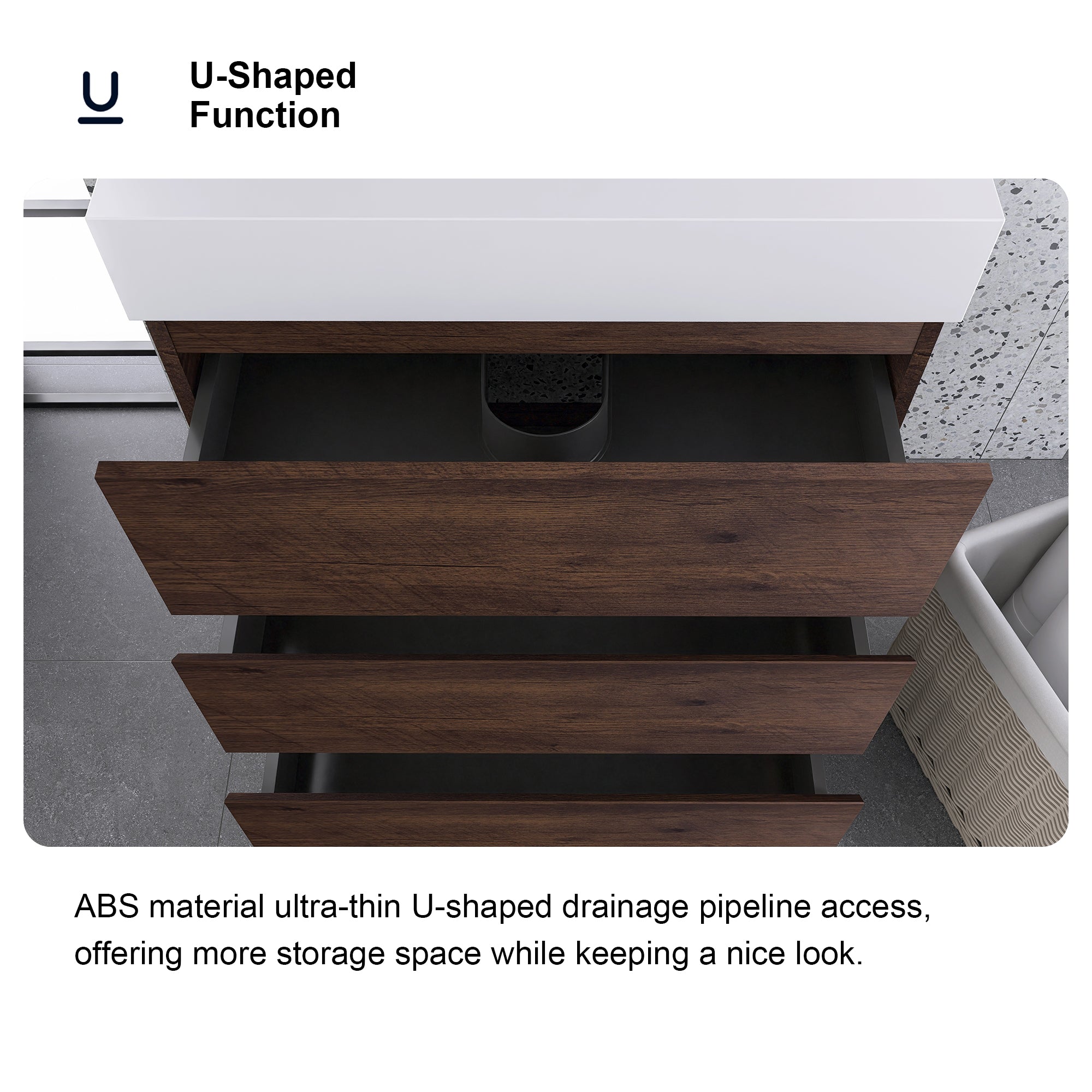 Wood Freestanding Bathroom Vanity Set with White Integrated Resin Sink